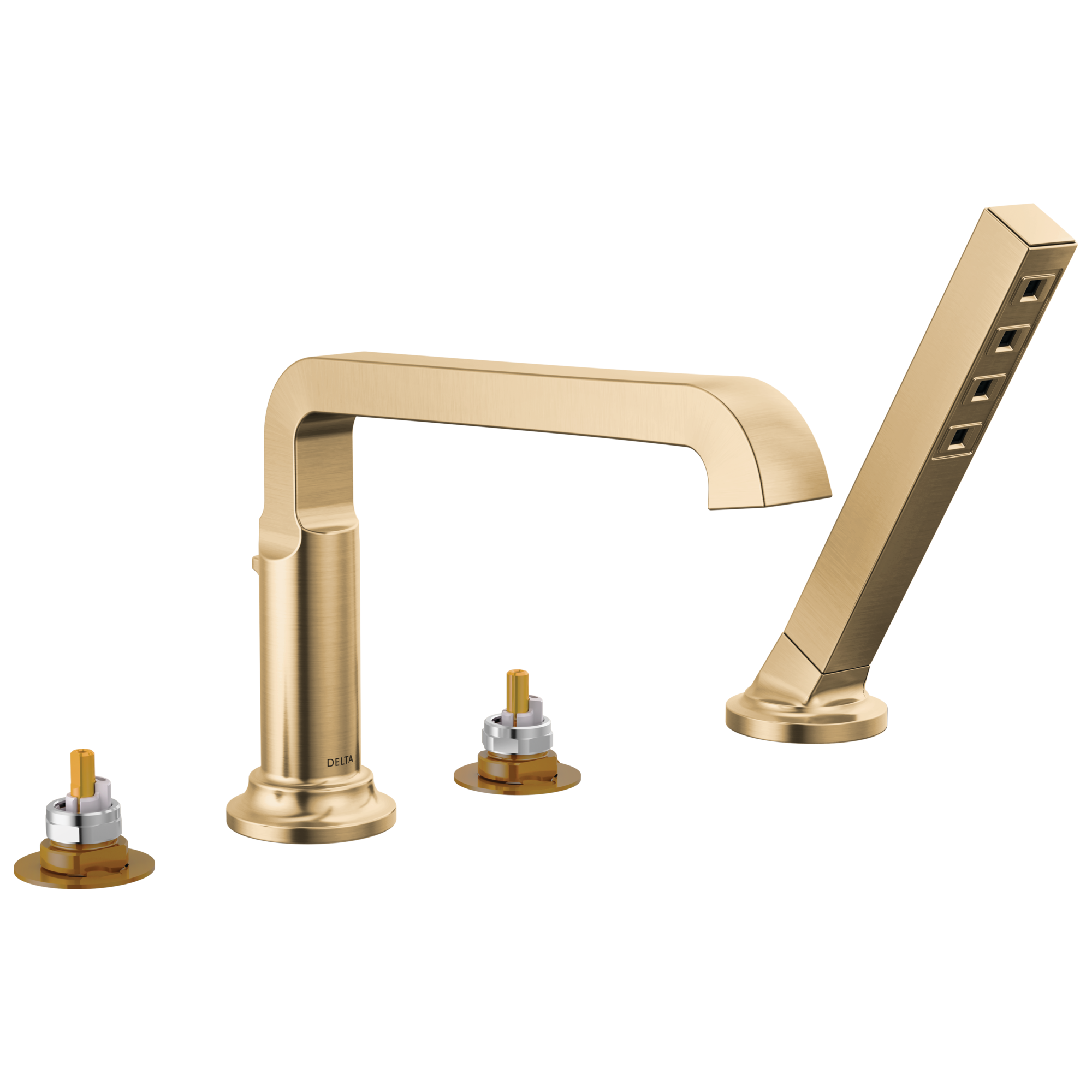 Delta T4789-CZ-PR-LHP Tetra Lumicoat Champagne Bronze Sold separately Deck-mount Roman Mid-arc Bathtub Faucet with Hand Shower