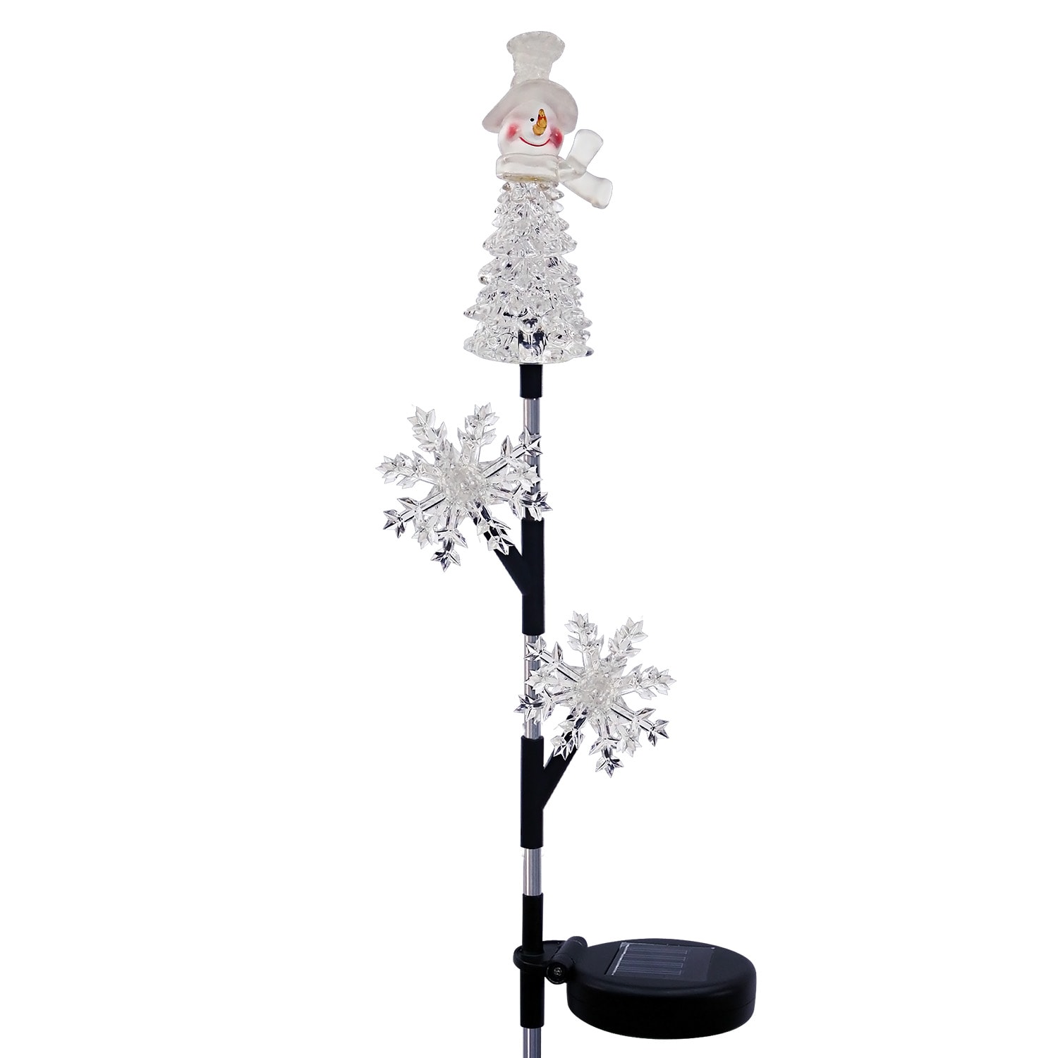 Solar Snowflake and Snowman LED Lawn Stake, 34-Inch, Multicolor Plastic