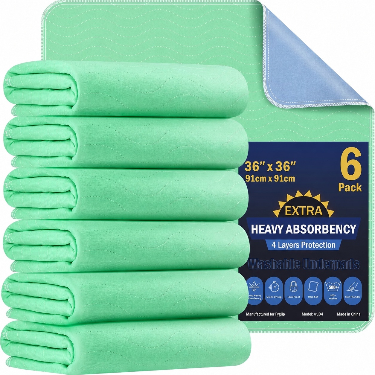 Yichuhaoxi 6 Pack 36x 36 Extra Heavy Absorbency Washable Underpads Waterproof Quick Drying Nursing Pads Incontinence Bed Pads Reusable Washable Pee Pads