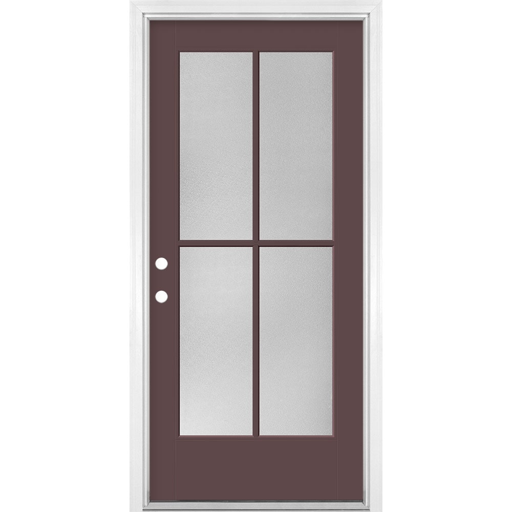 Masonite 1524212 36-in x 80-in x 4-9/16-in Fiberglass Full lite Left-hand inswing Currant Painted Prehung Front Door with Brickmould Insulating core
