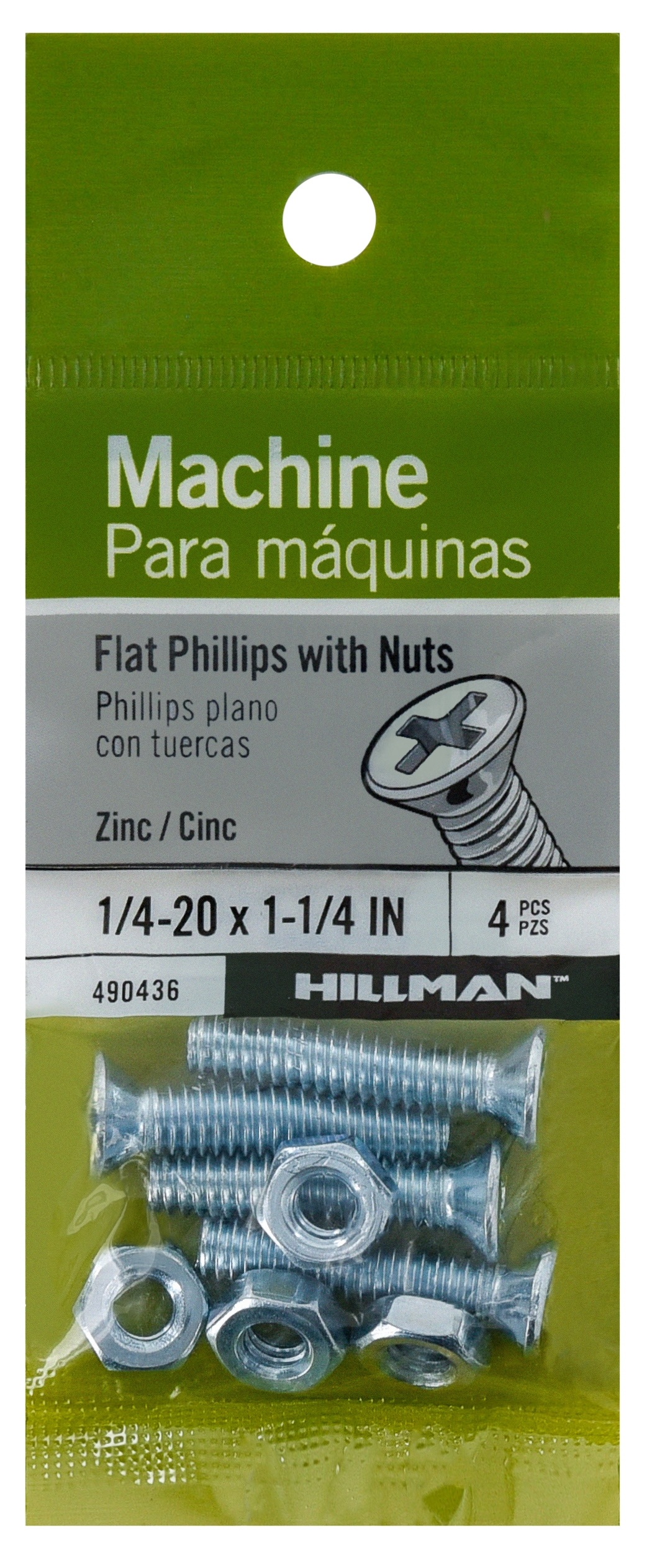 Hillman 490436 1/4-in - 20 x 1-1/4-in Phillips -Drive Machine screws ( 4 -Count )