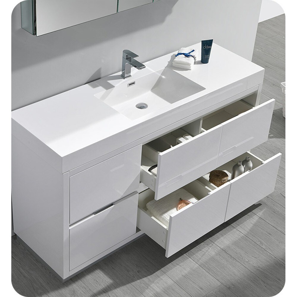 Fresca Valencia 60-in Glossy White Single Sink Bathroom Vanity with ...