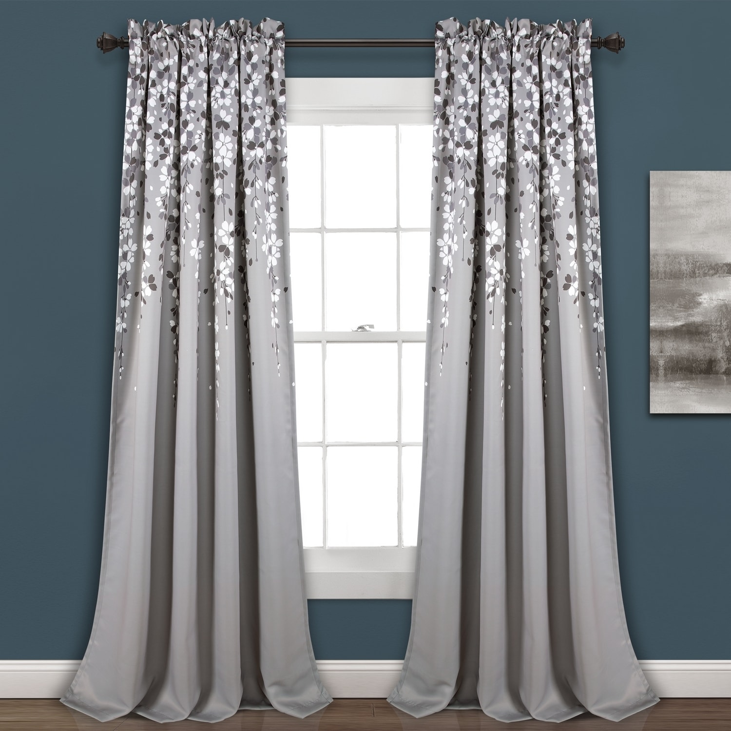 Lush Decor 16T004093 84-Inches Gray Floral Light filtering Rod pocket Curtain panel pair