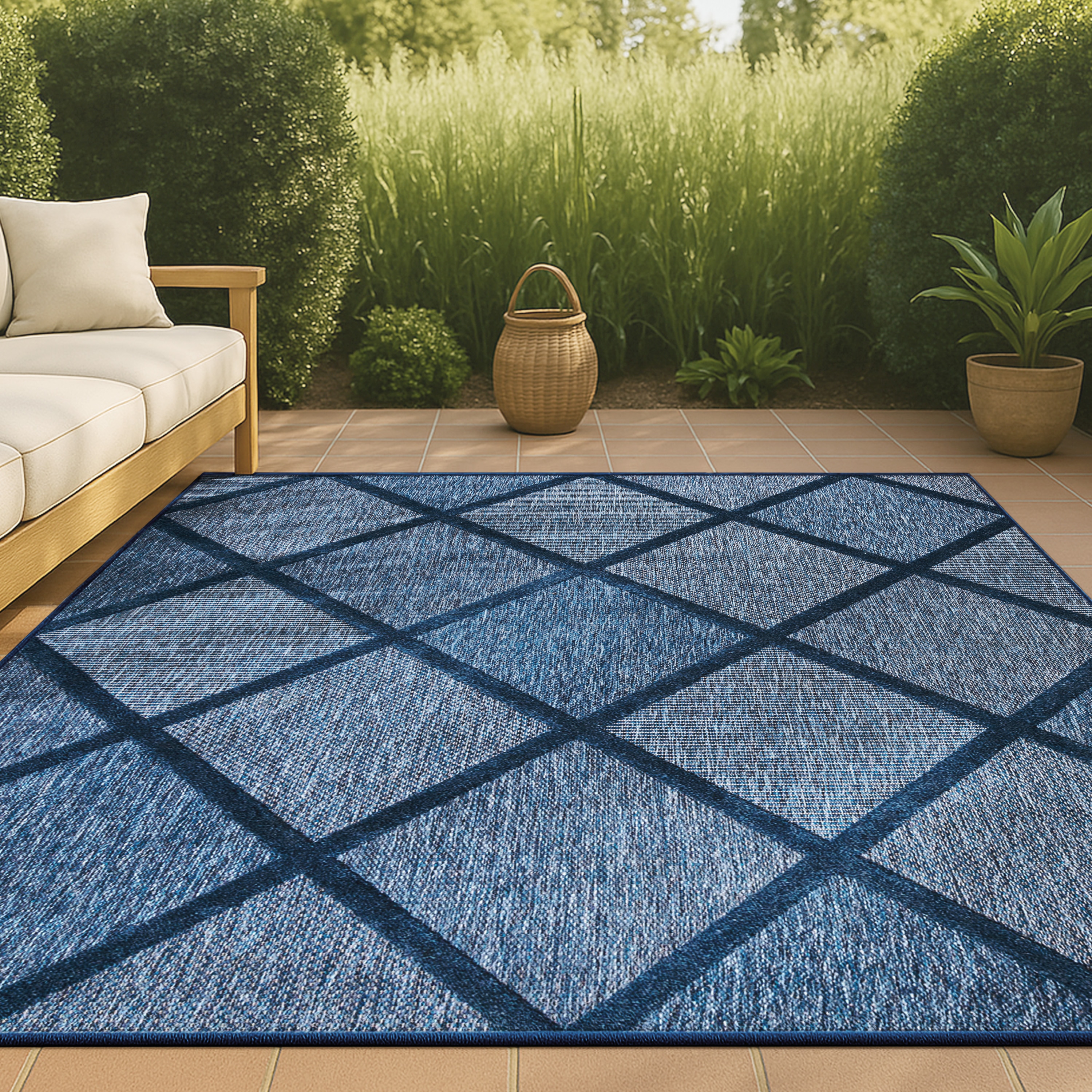 JONATHAN  Y IBZ101B-4 IBIZA Salines Diamond Trellis 4 x 6 (ft) Loomed Polypropylene Navy Rectangular Indoor/Outdoor Geometric Bohemian/Eclectic Area rug