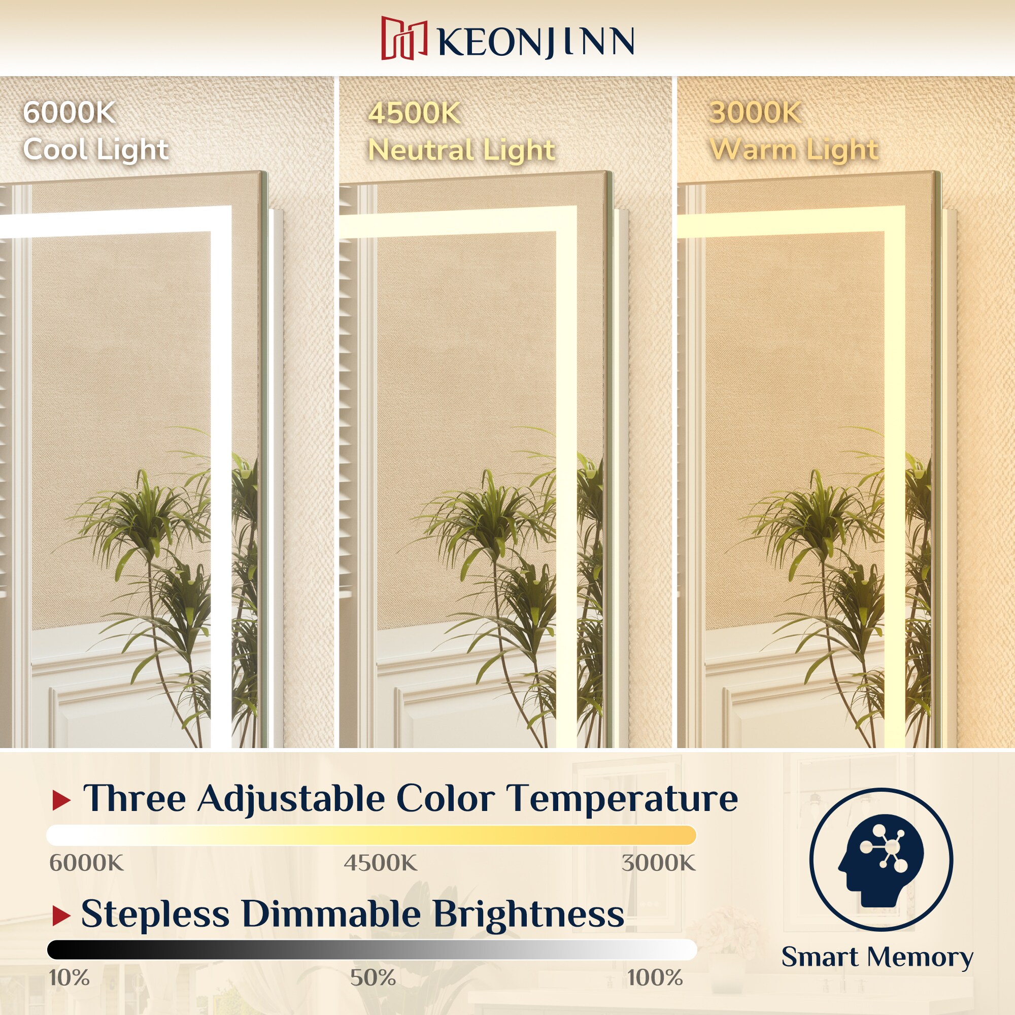 Modern Rectangular Frameless LED Bathroom Vanity Mirror