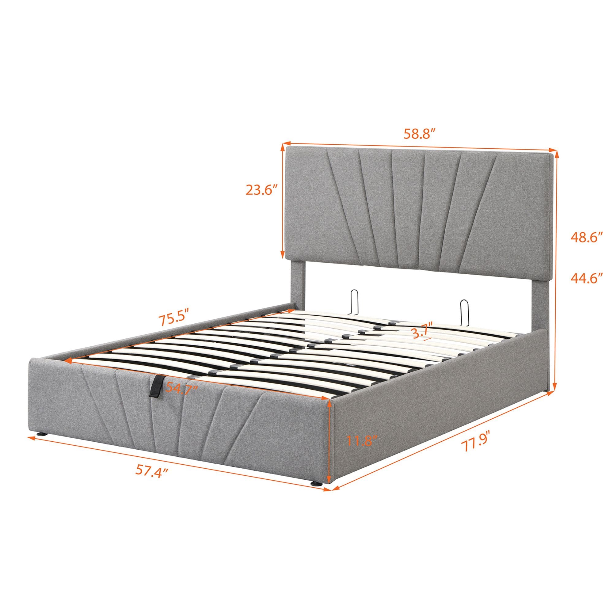 Yiekholo Gray Full Wood Upholstered Bed with Storage in the Beds ...