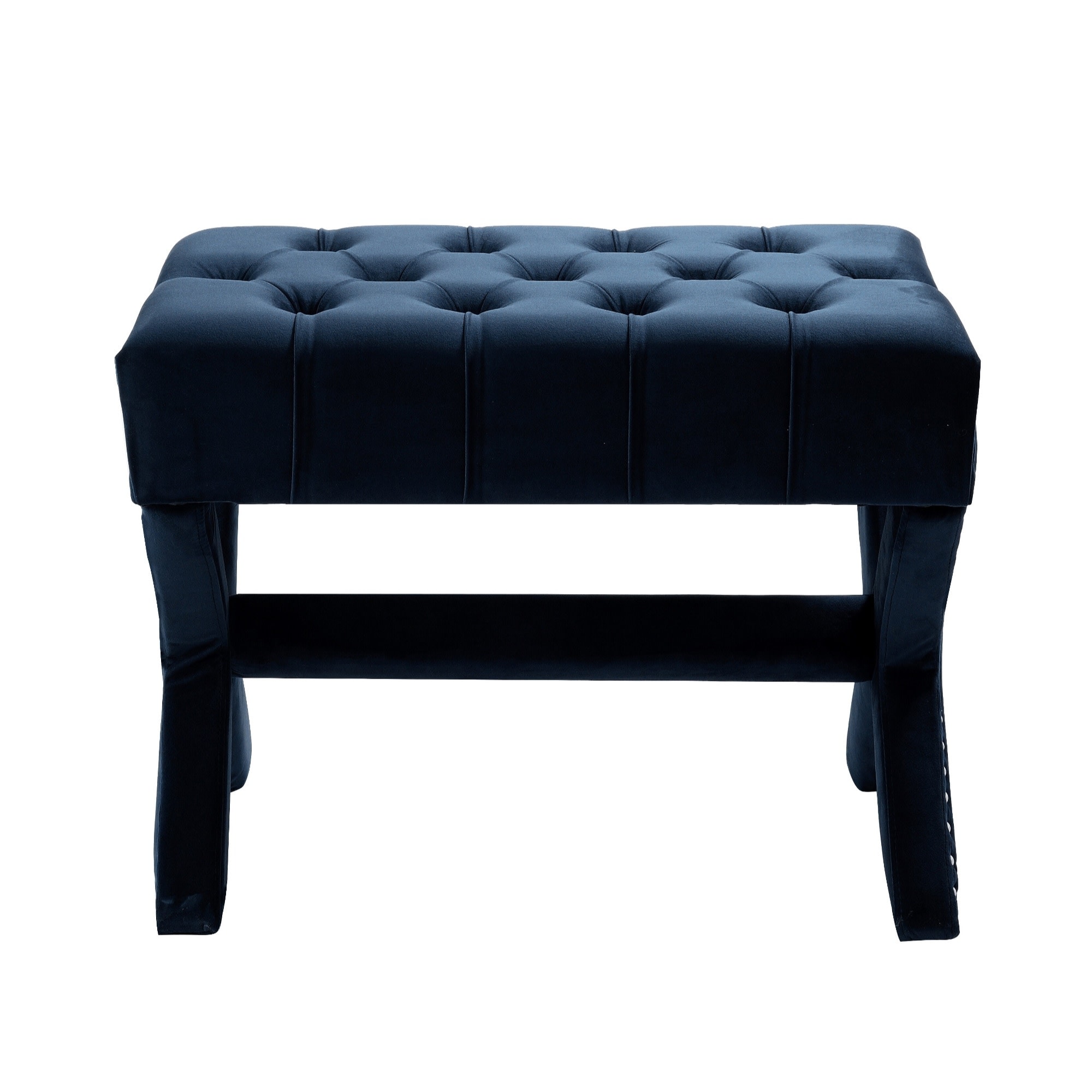 Inspired Home ON06-02NY-LS Charlize Modern Navy Velvet Ottoman