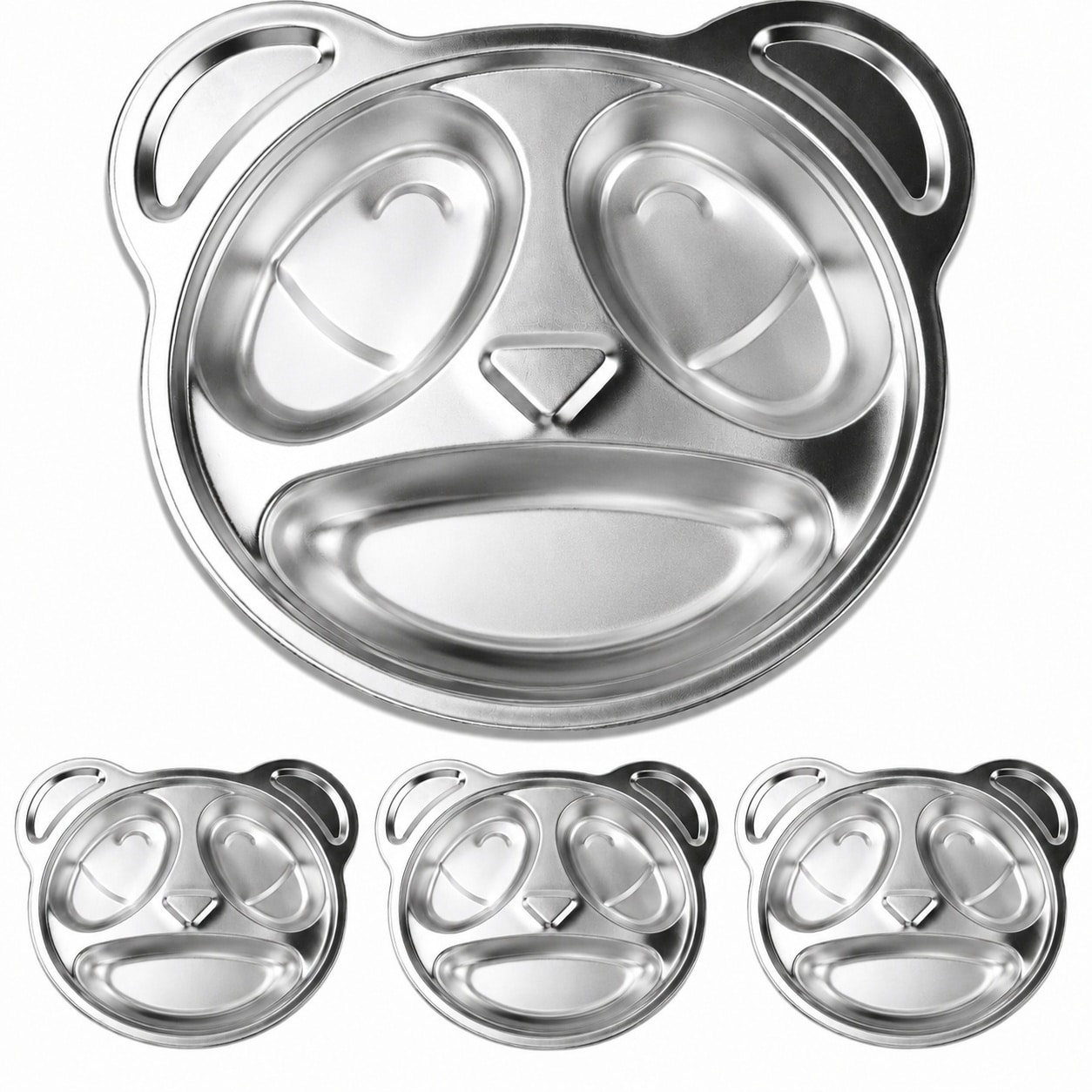 Aoibox  4 Pack 3 Compartment Divided Stainless Steel Panda Shape Plates Tray 8 x 7 x 1 5 in Tray Dinner Plate