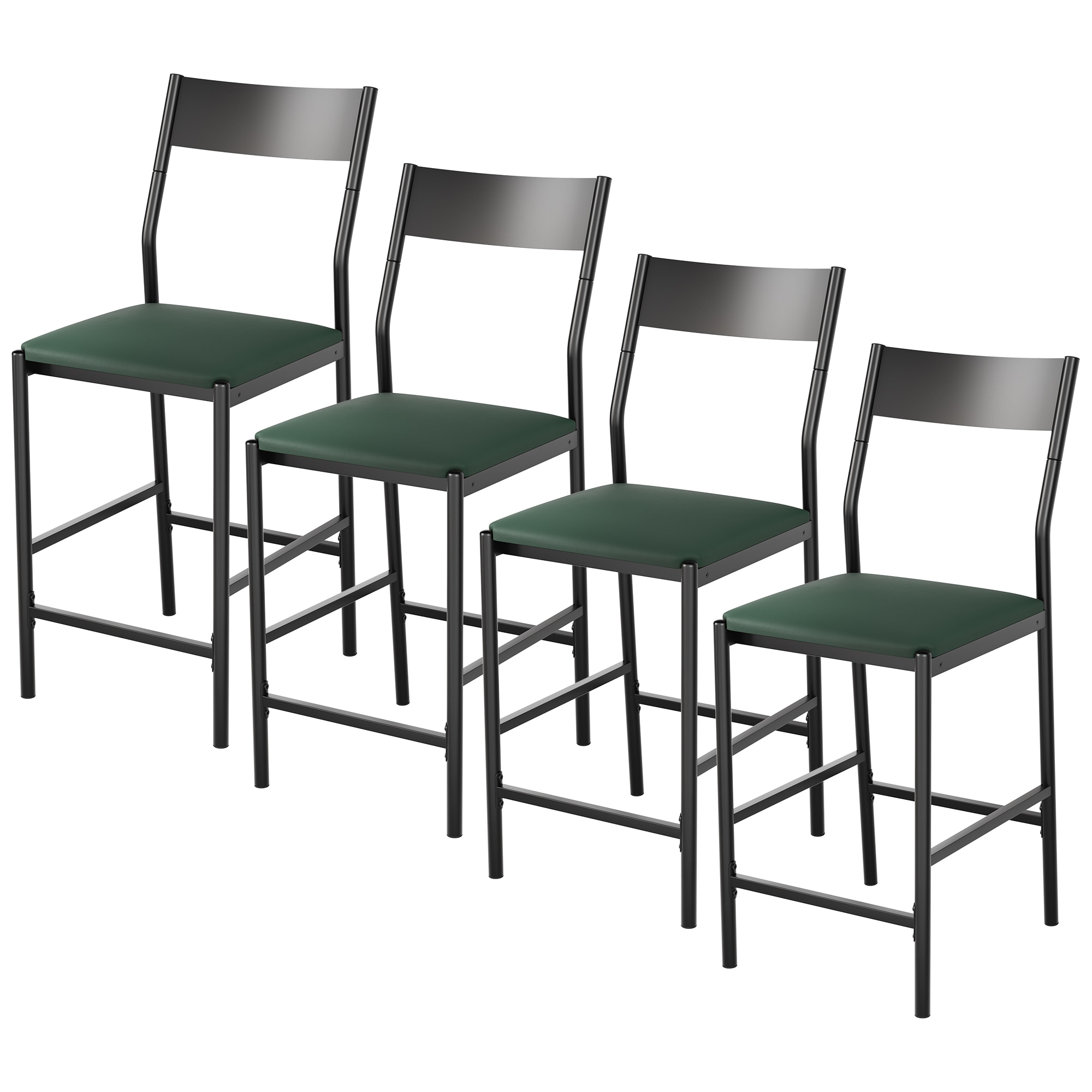 IdealHouse Modern PU Leather Outdoor Bar Stools 24 in Counter Height Curved Iron Backrest and Footrest Upholstered 300 lbs Capacity Brown Patio Chairs Set of 4 #LW-JAS-M9BY