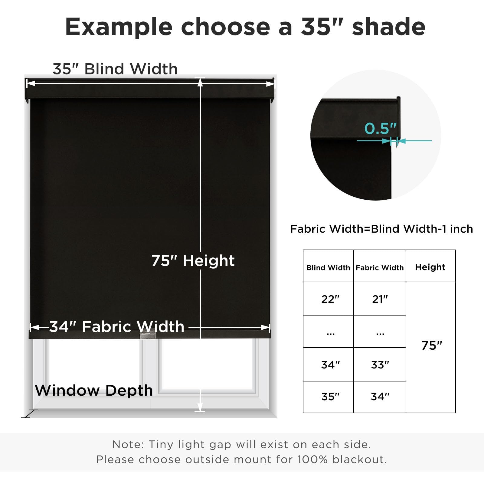 Misopily 100 Percent Blackout Roller Shades Cordless Window Blinds with ...