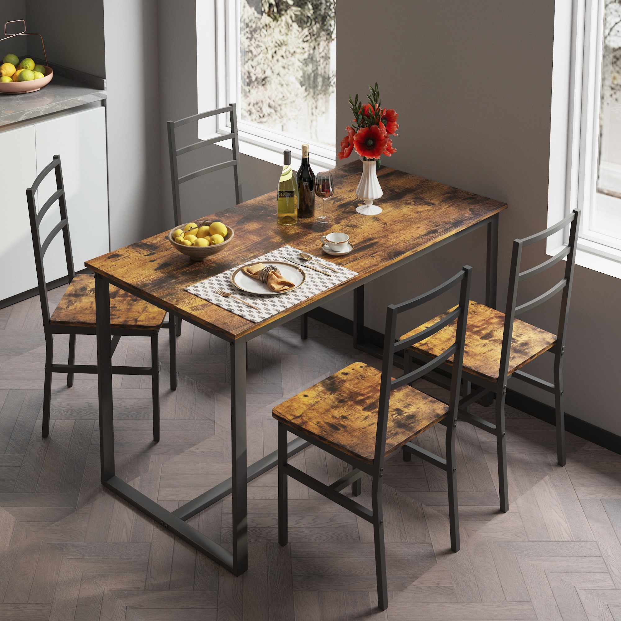 Mondawe OR-W6232A-TR Brown Contemporary/Modern Dining Room Set with Rectangular Table ( Seats 4 )