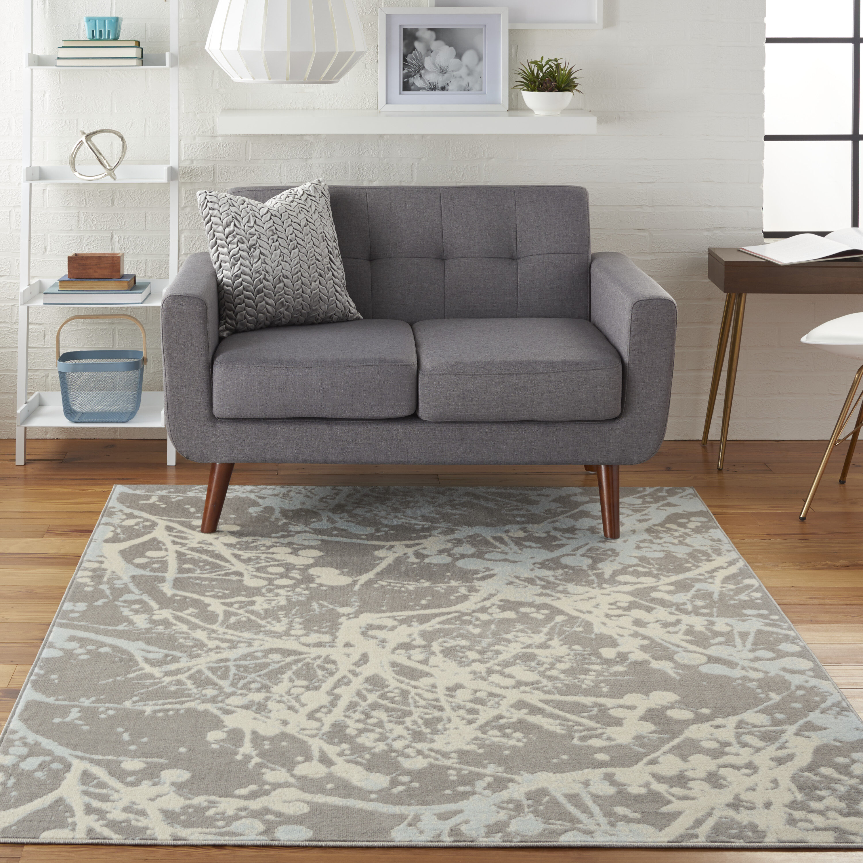 Nourison 99446479037 Jubilant 6 x 9 (ft) Loomed Polypropylene Grey Rectangular Indoor Abstract Farmhouse/Cottage Area rug
