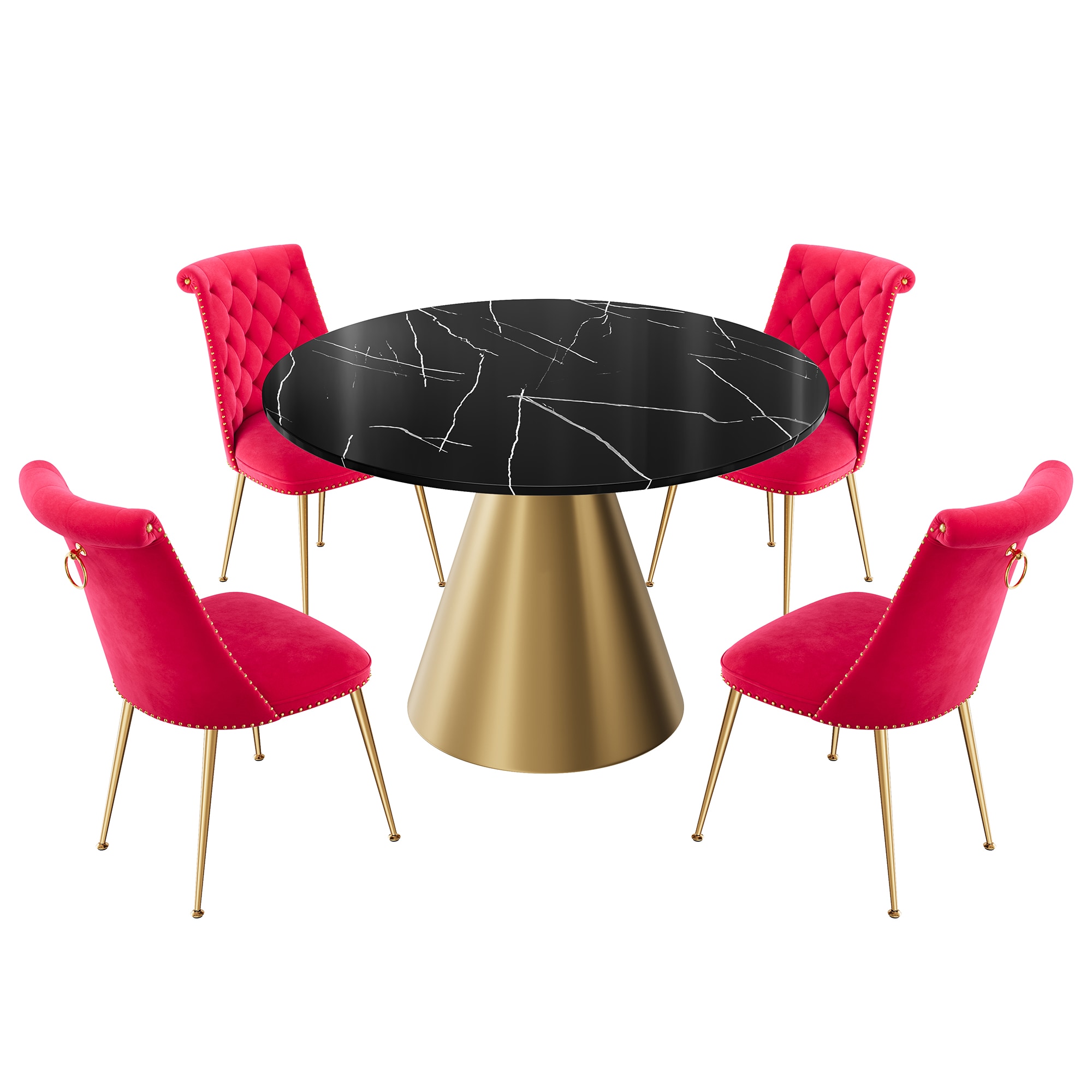 Clihome CL-RT3-BBKBG703RRD Rose Chair/Black Table Contemporary/Modern Dining Room Set with Round Table ( Seats 4 )