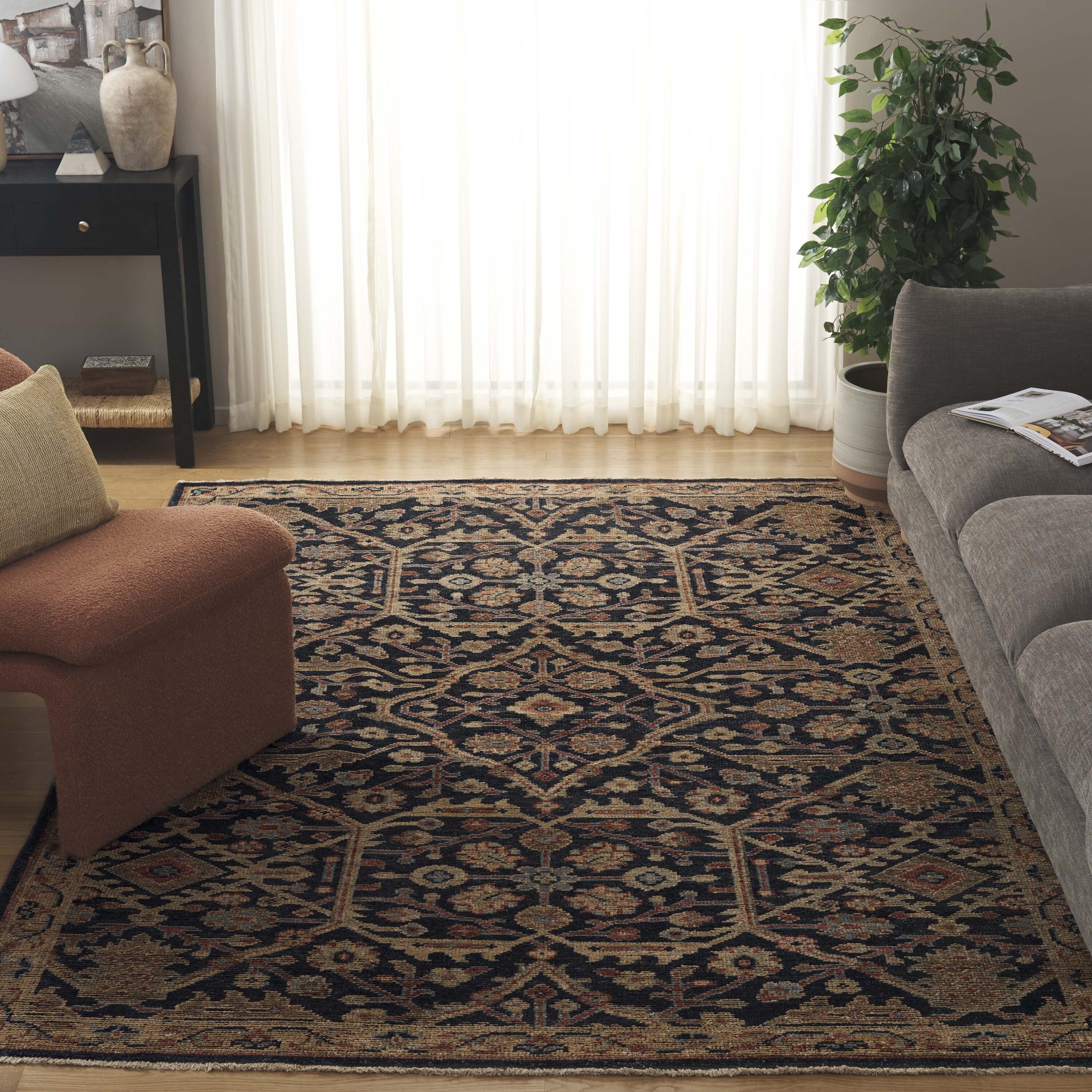  Izmir 104 Blue/Gold Traditional 6ft x 9ft Medium Rectangle Rug