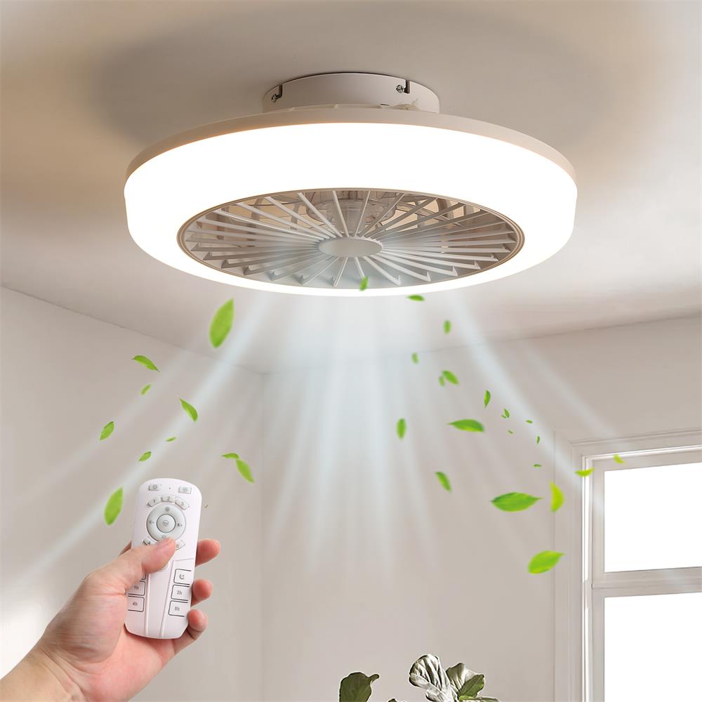 Sofucor LW-W18K005-WH 18 inch Modern White Flush Mount Indoor White 7 Blades Ceiling Fan Light with Remote Control Support Six Speed Ajustable