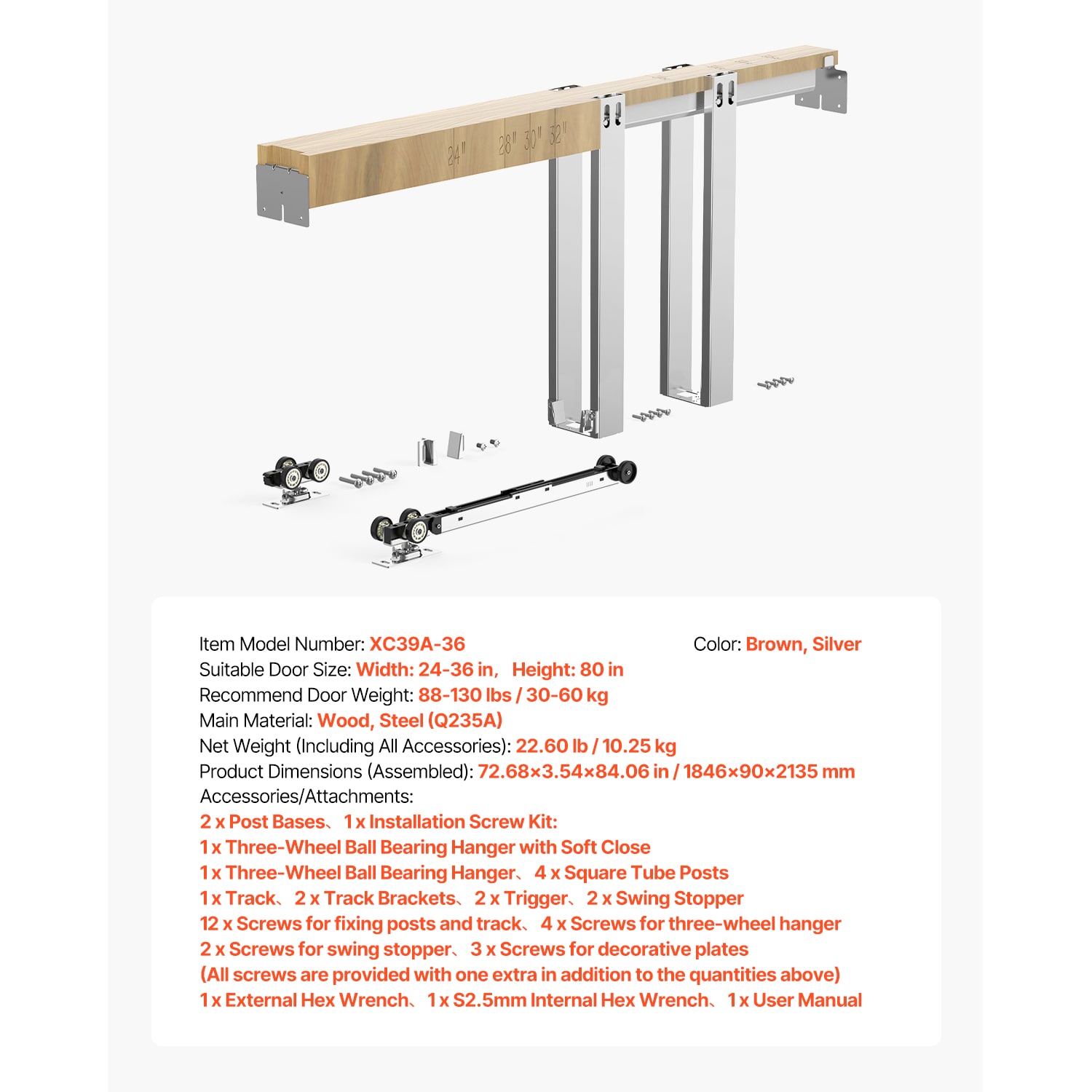 VEVOR SCXZMKTZQTLZ07754V0 Pocket-Door-Hardware-Kits - View #7