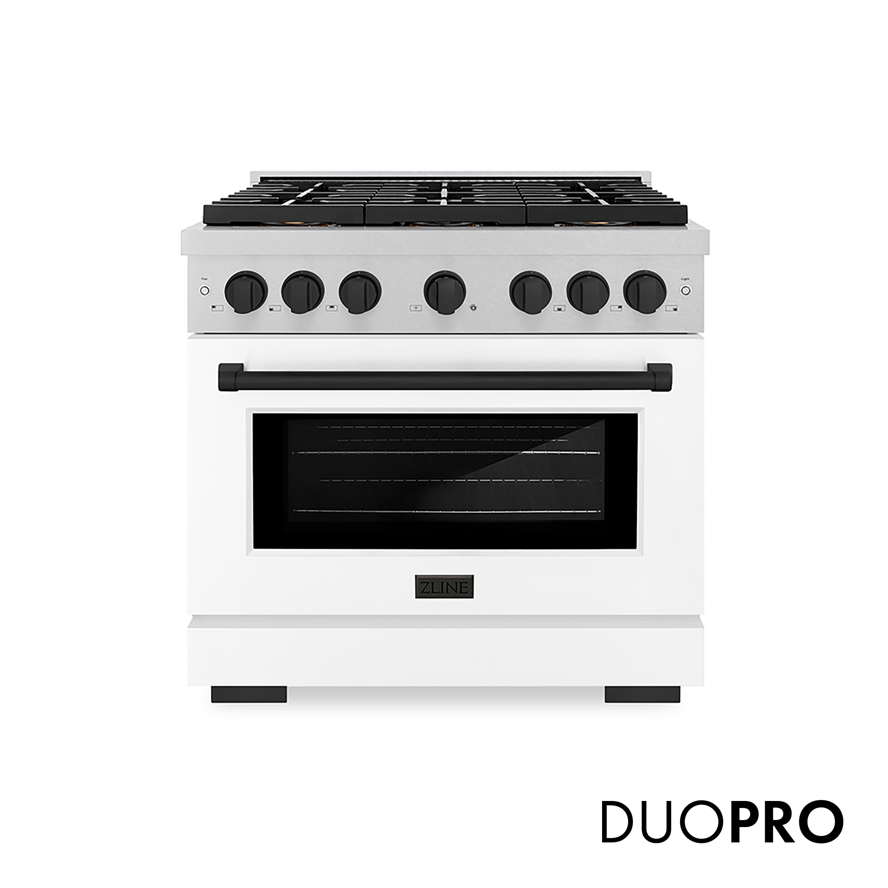 ZLINE KITCHEN & BATH Paramount 36-in Deep recessed 6 burners Convection Oven Freestanding Dual Fuel Range ( Satin Stainless Steel w/White Matte Door ) #PSDRSZ-WM-36-MB