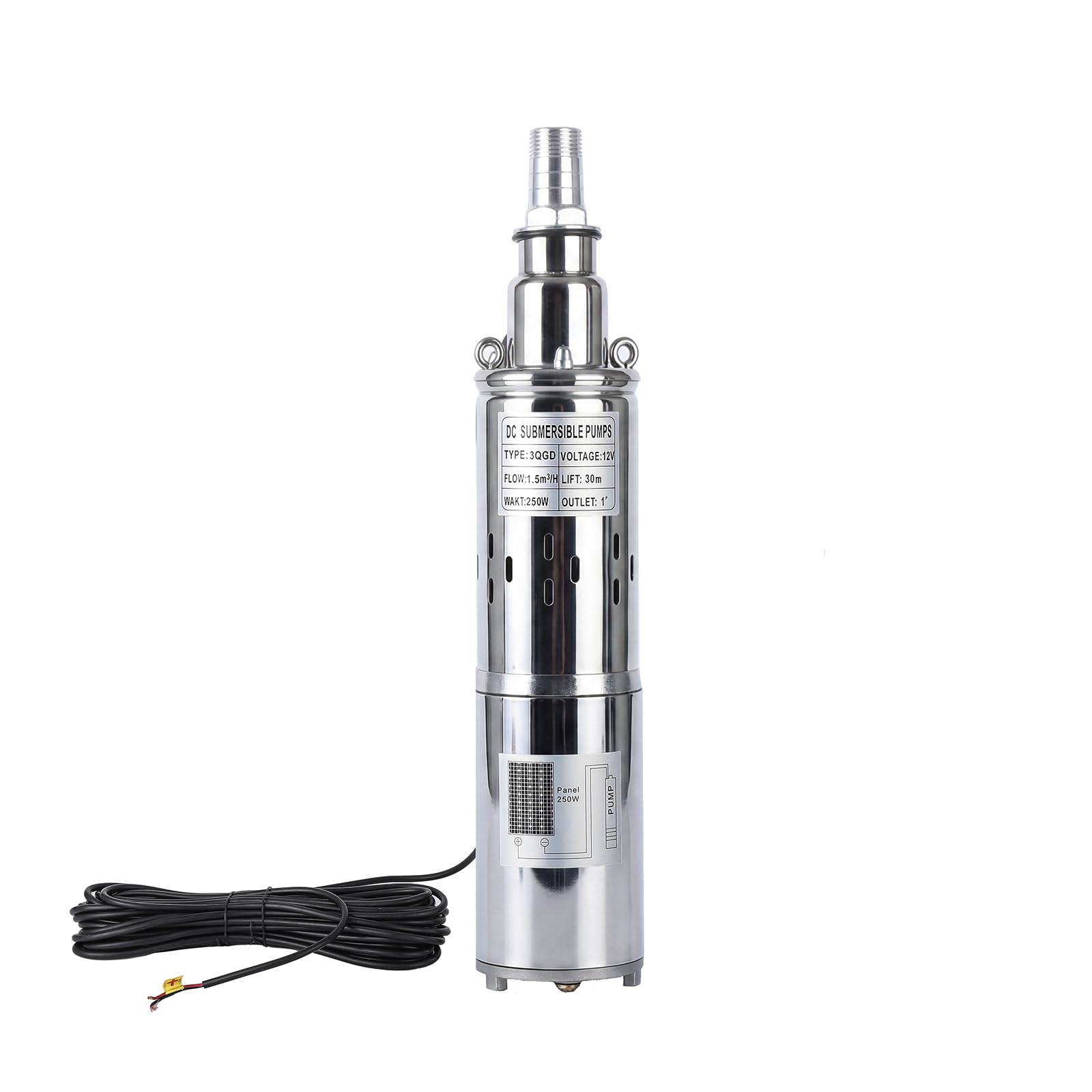 Garvee 12V DC Deep Well Pump Solar Submersible Water Pump 200W Max Flow 22 GPM Max Head 98 FT for Well Livestock Tank Filling Off Grid