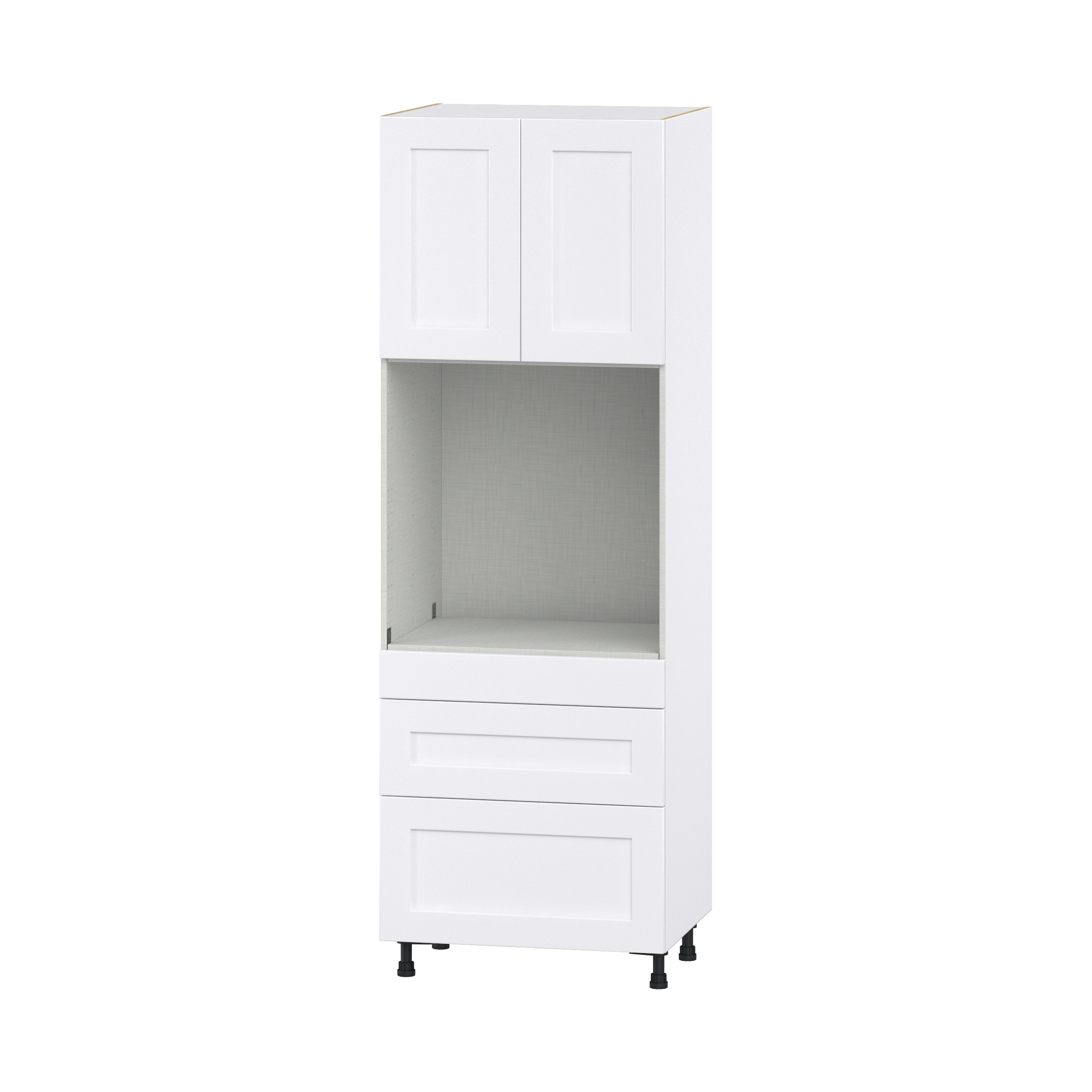 Hugo&Borg DSTO3D3089.5-JO Jolie 30-in W x 89.5-in H x 24-in D Warm White 3 -Drawers Single oven Base Fully assembled Cabinet (Flat Panel Shaker)