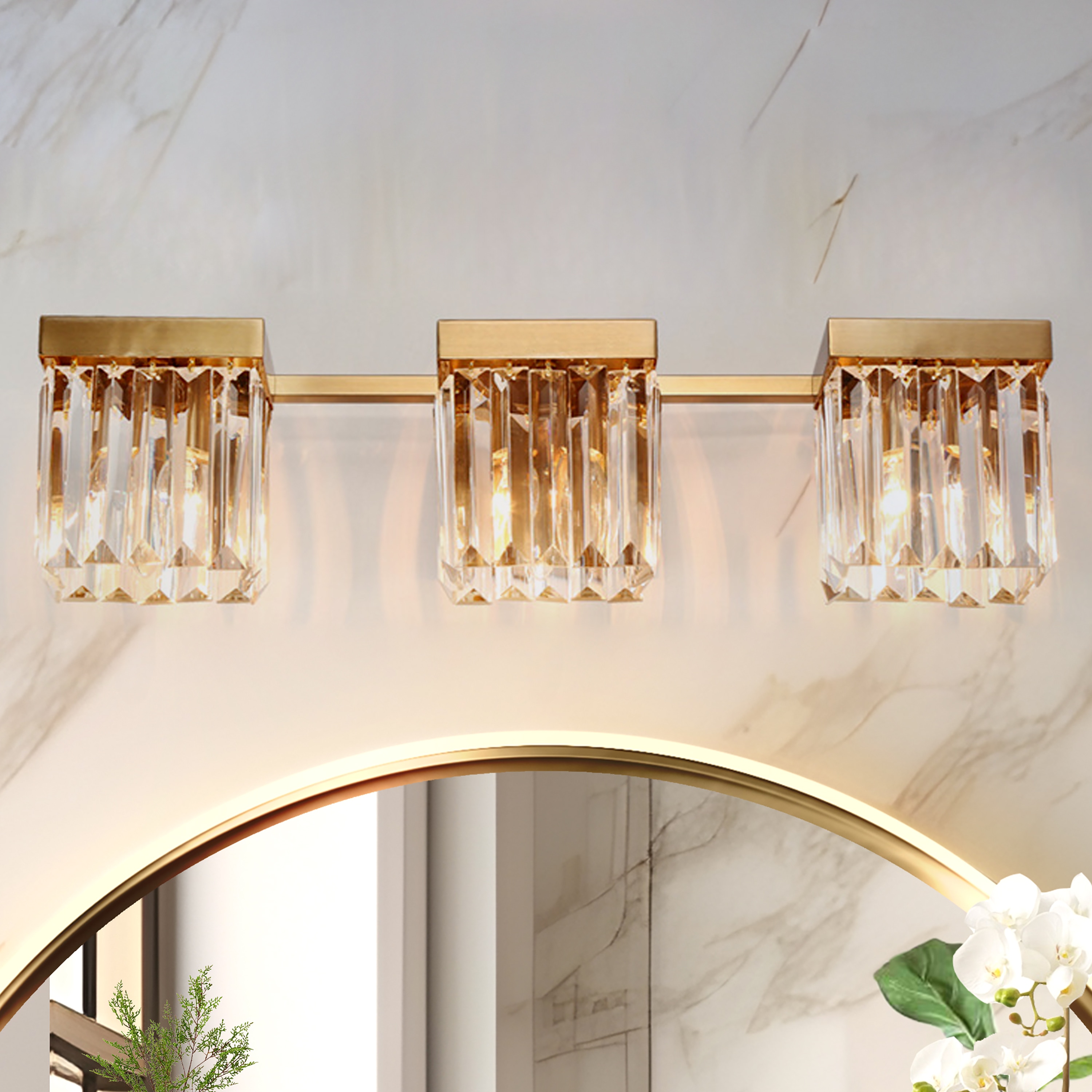 LNC L3YYMV3506948C Labradorite Crystal 22.2-in 3 -Light Satin Gold Modern/contemporary Vanity light