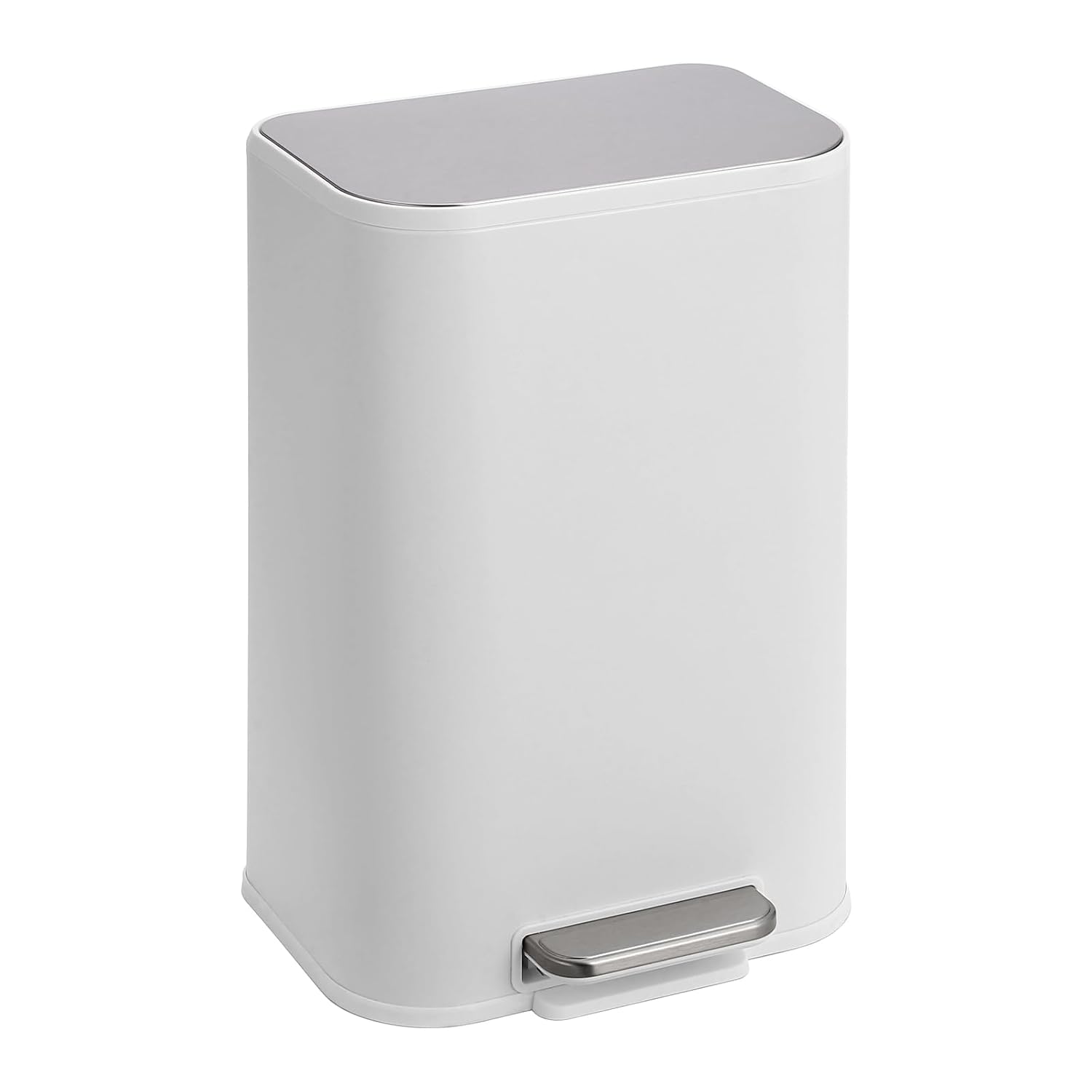 WhizMax JXNAG-PIS-3337OBH6 Bathroom Trash Can 3.2 Gallon Stainless Steel Garbage Can with Lid Rectangular Small Step Waste Bin with Foot Pedal and Removable Inner Bucket for Kitchen Bedroom Restroom-Matte White