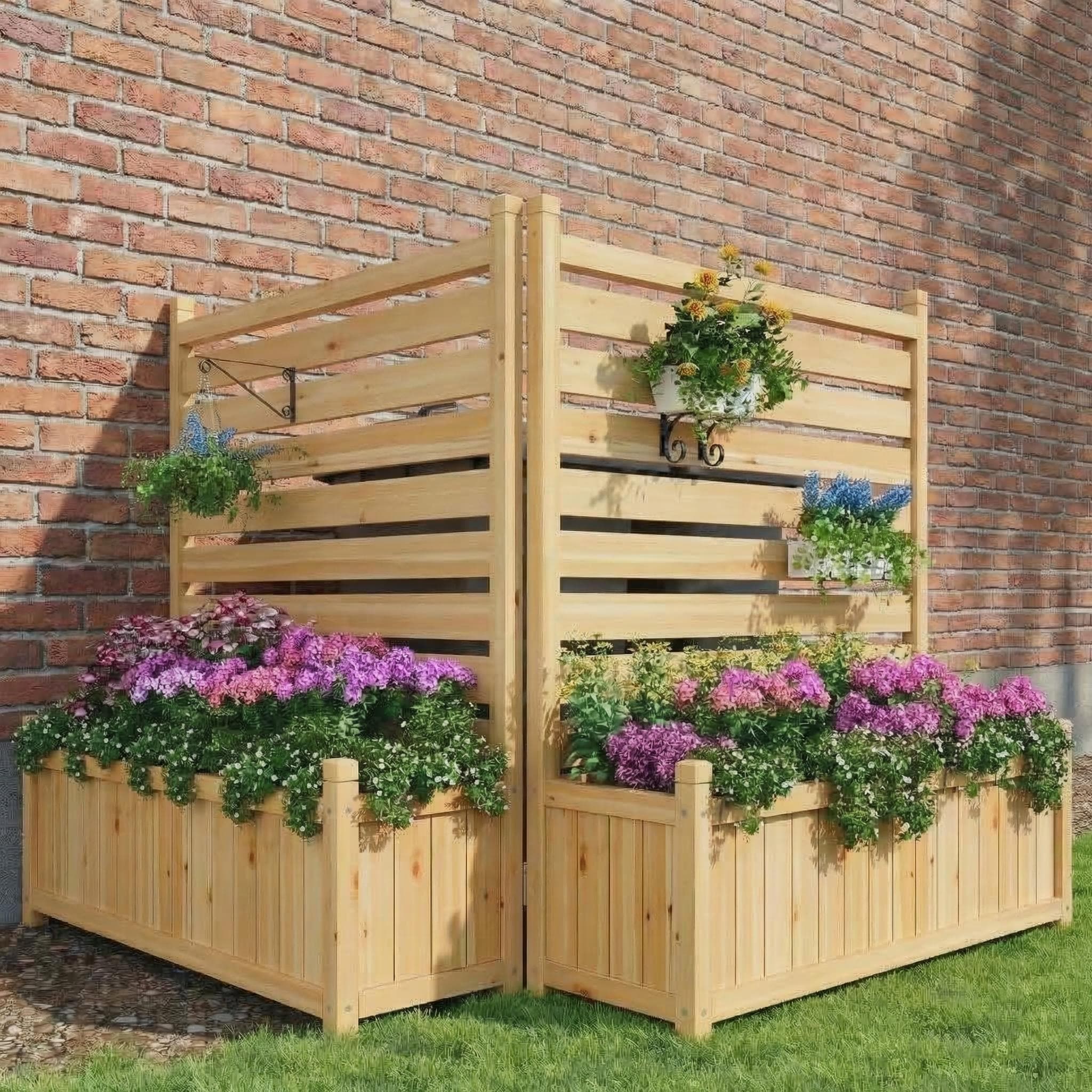 Encore Beets 33 in W x 40 in H Wood Privacy Fence Panels 2 Panels Outdoor  Screens With Planter Box For AC Trash Can Pool Equipment Backyard Patio ...