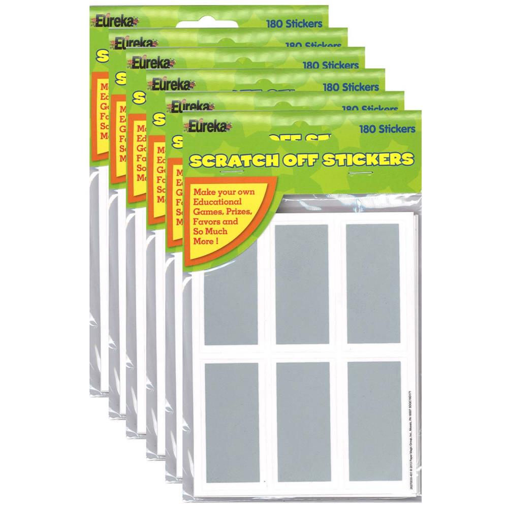 Eureka EU-627003-6 Rectangles Scratch Off Stickers, 180 Per Pack, 6 Packs