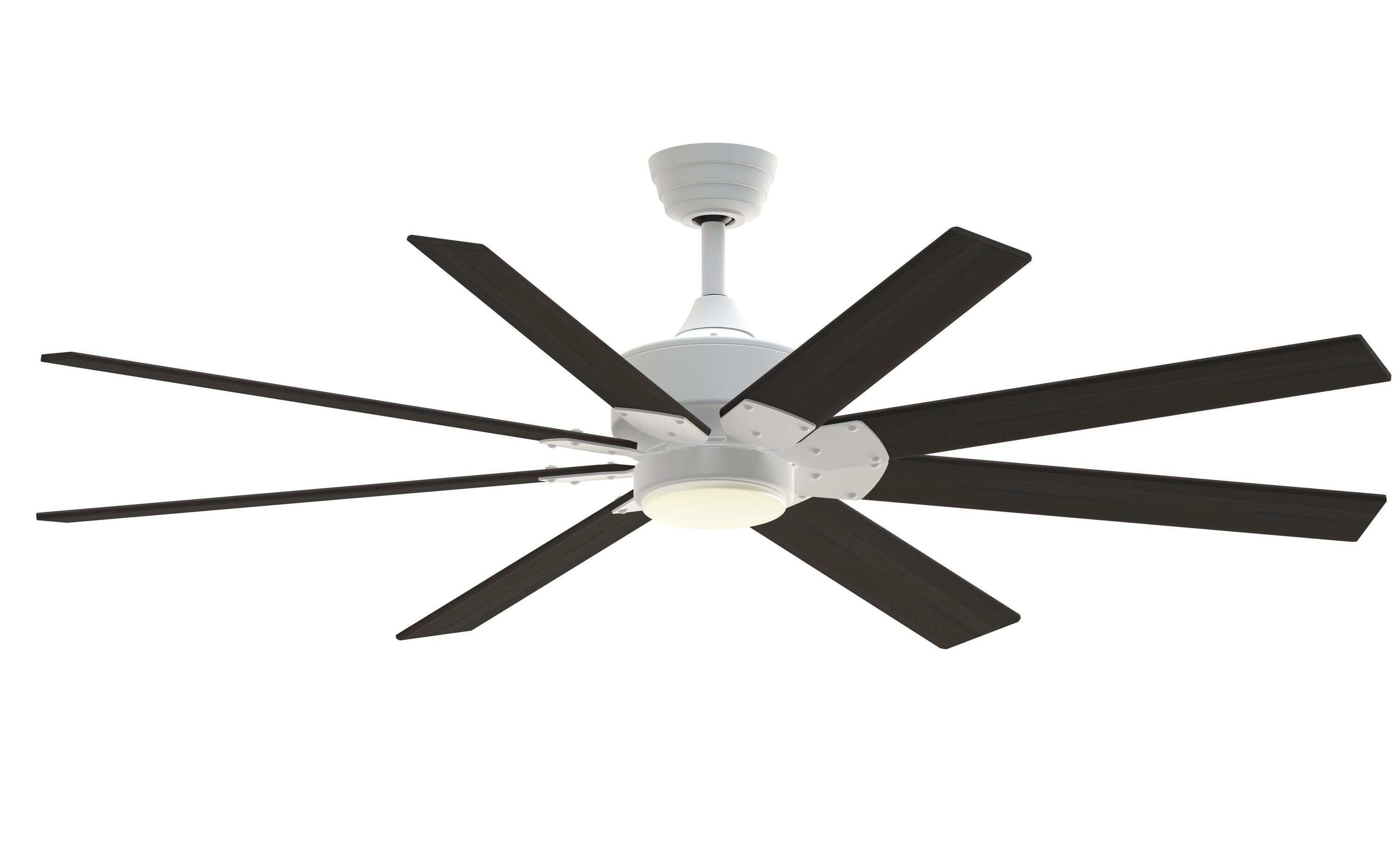 Levon Custom 64-in Matte White Color-changing LED Indoor/Outdoor Smart Ceiling Fan with Light Remote (8-Blade) Walnut | - Fanimation FPD7912BMW-64DWA-LK