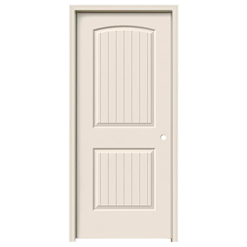RELIABILT PRO10087410 28-in x 80-in Primed Hollow core 2-panel round top plank Left hand Smooth Primed Molded composite Split Jamb Single Prehung Interior Door 356 Casing