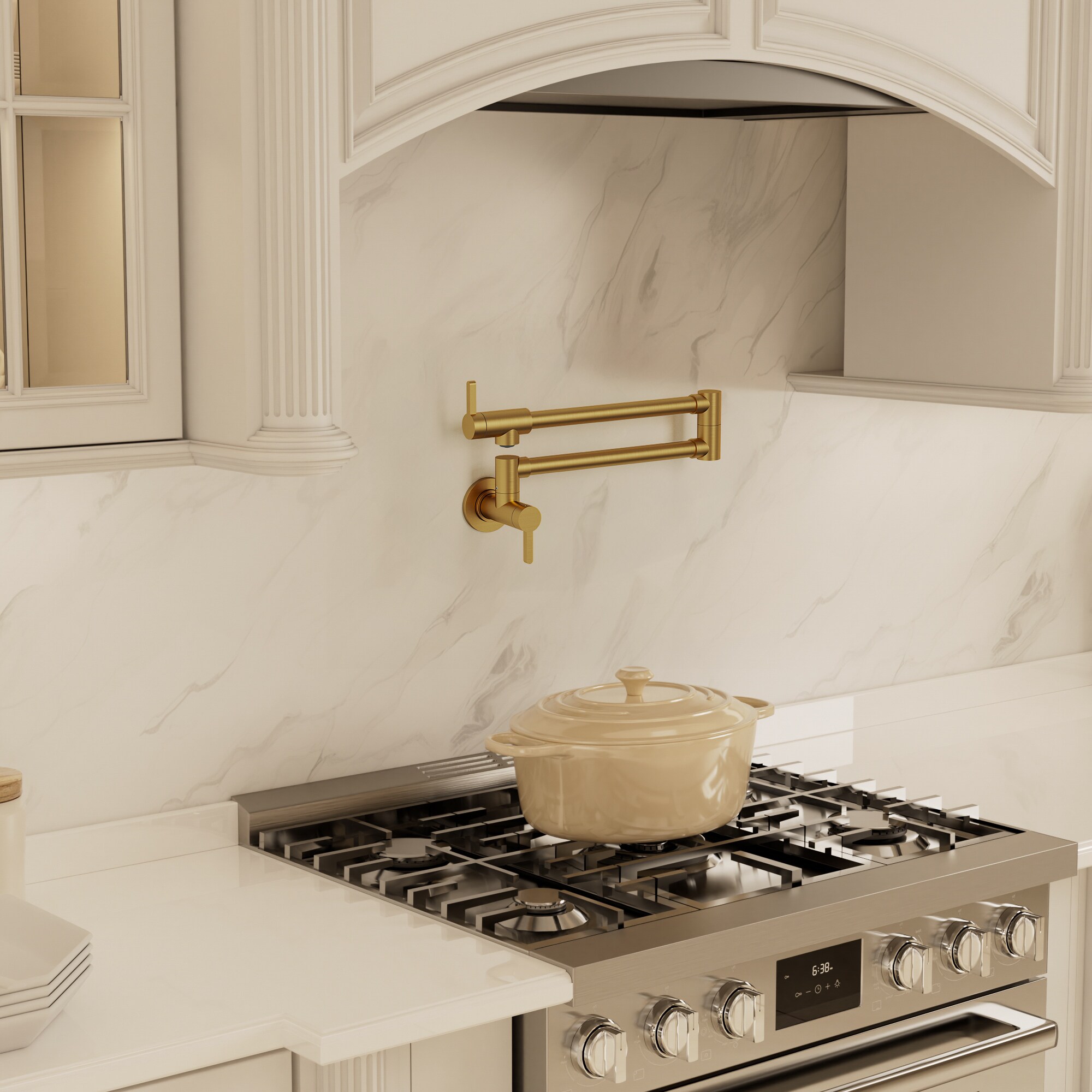 YAWWALK  Brushed Gold 2-Handle 1-Hole Deck-Mount Pull-Down brass body Kitchen Faucet with Sprayer