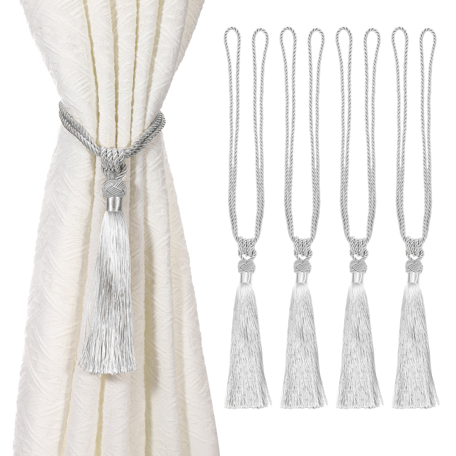 Unique Bargains - 4pcs Curtain Tiebacks Handmade Elegant Curtain Ties Holdbacks with Tassel Windo...