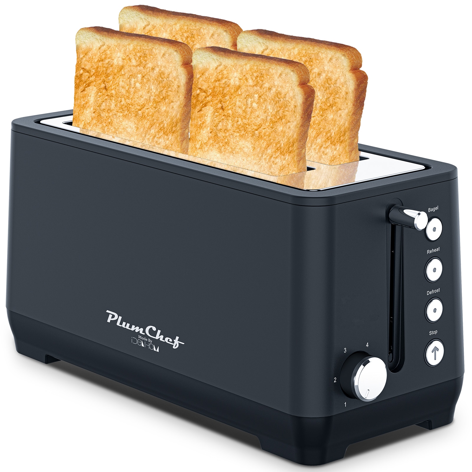 LOVMOR SF-M-W1002P394183 4Slice Toaster Extra Wide Long Slot Toaster with Warming Rack 6 Browning Settings BagelDefrostReheat Functions Matte Blue
