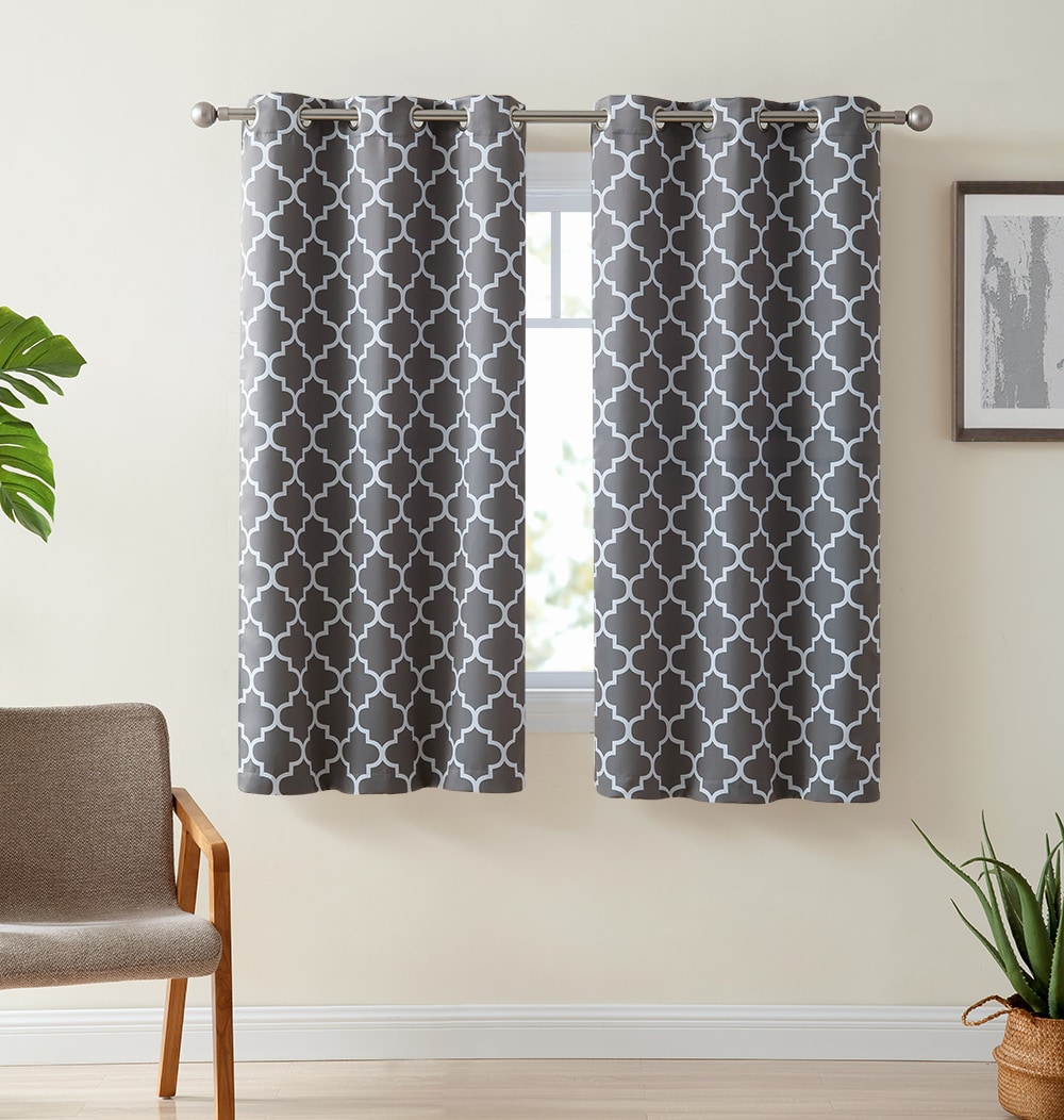 HLC.me LTTCPRNT-3763GRY 63-Inches Grey Geometric Room darkening Grommet Curtain panel pair