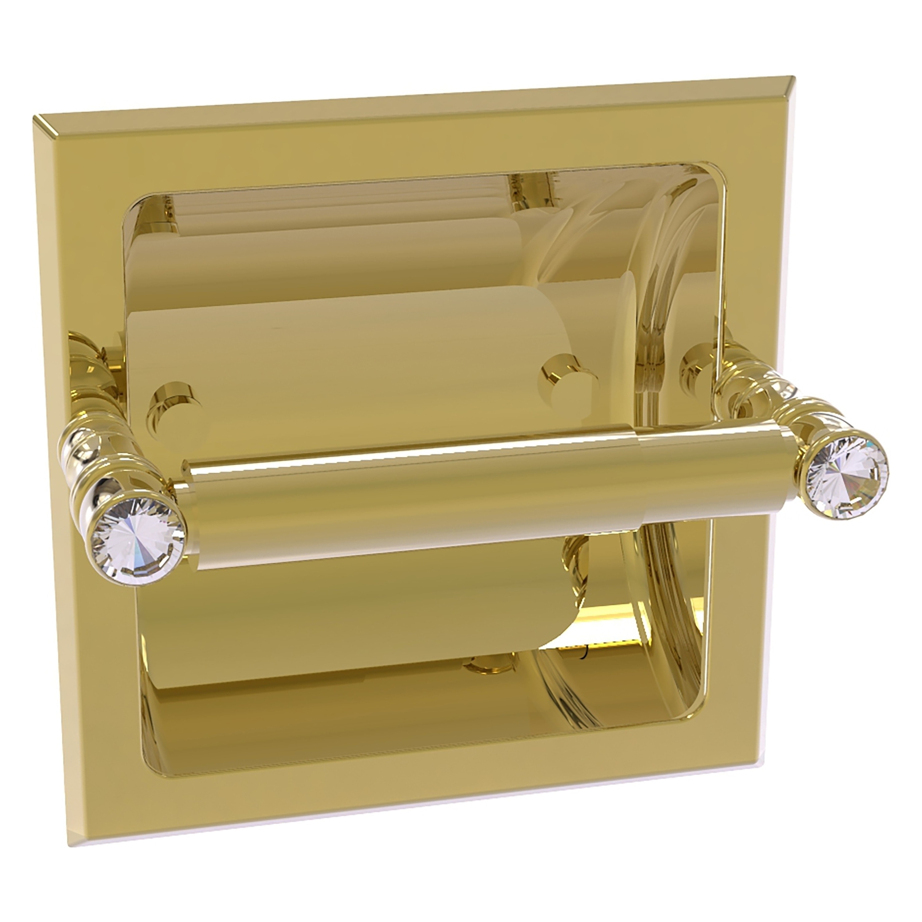 Allied Brass CC-24C-UNL Carolina Crystal Unlacquered Brass Recessed Double post Toilet Paper Holder 1 -Rolls with Storage