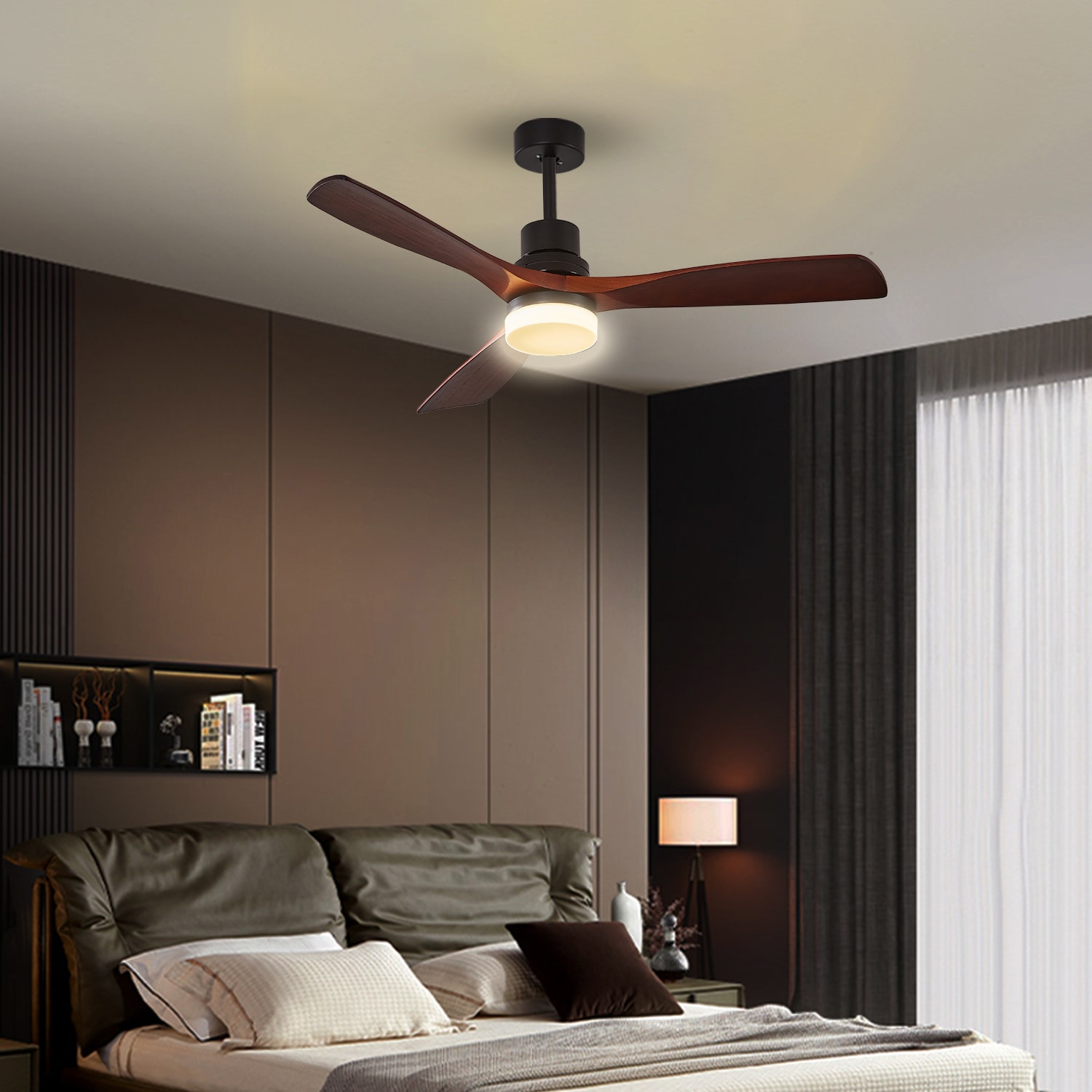 WELLFOR Ceiling Fan 52-in Black Color-changing Indoor Ceiling Fan with ...