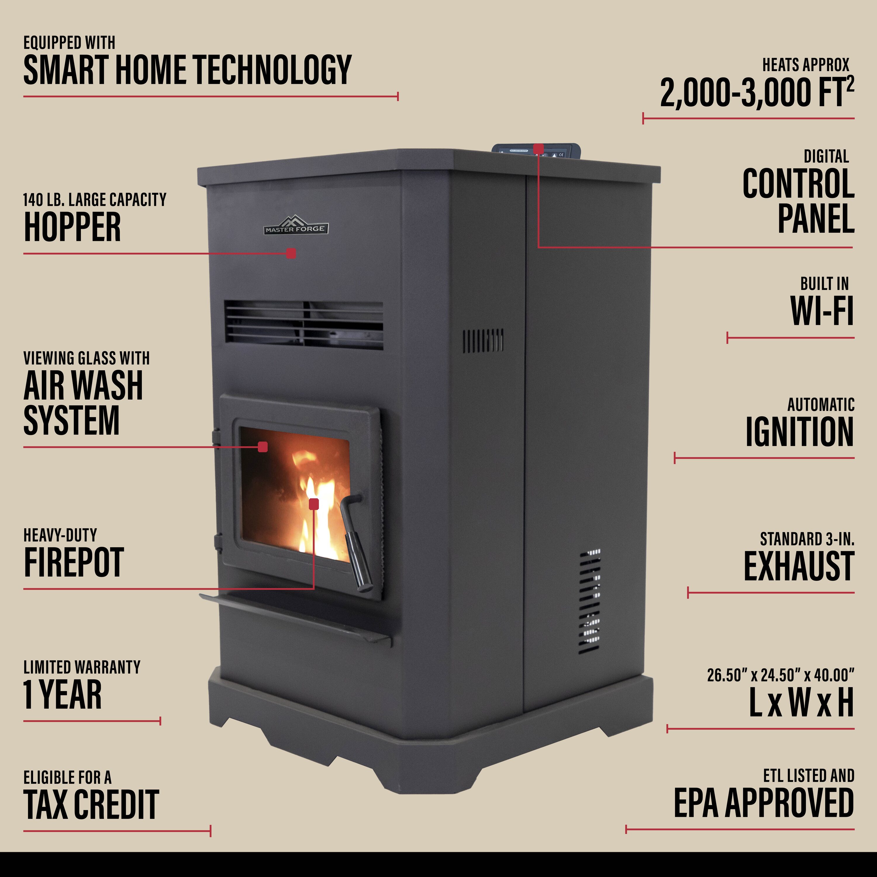 Master Forge H140XL Pellet-Stoves - View #3