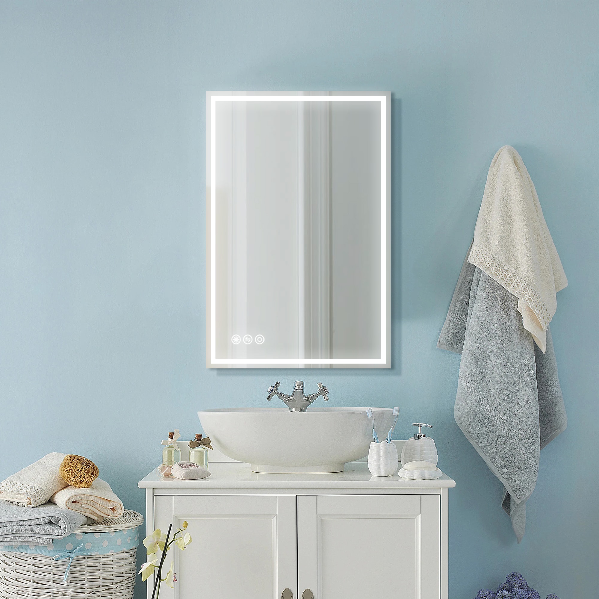 Forclover TAK-LM04F12030 20-Inches x 30-Inches Polished Frameless Rectangle Dimmable LED Lighted Fog Free Bathroom Vanity Mirror ( Sliver )