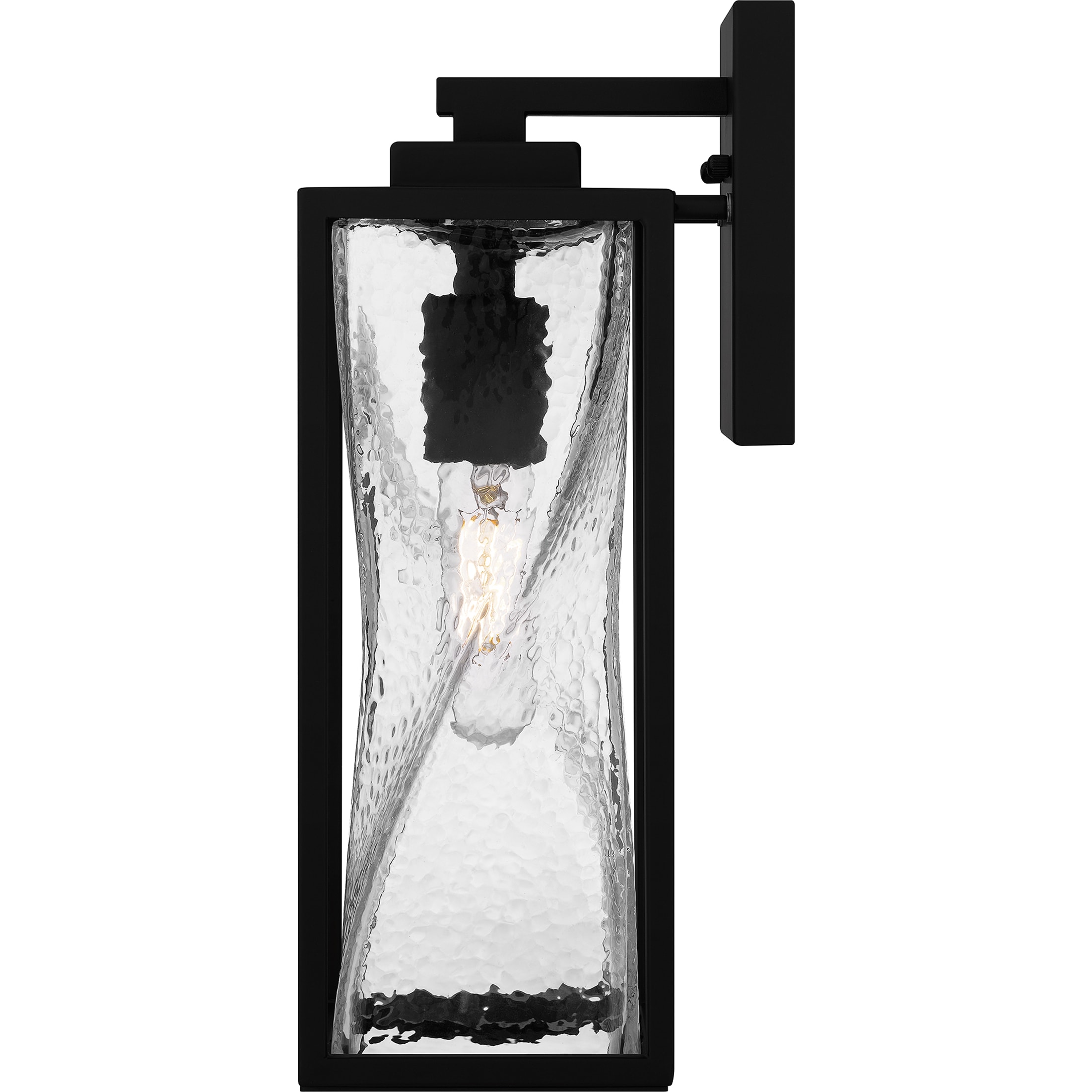 Matte Black and Clear Hammered Glass Outdoor Wall Lantern