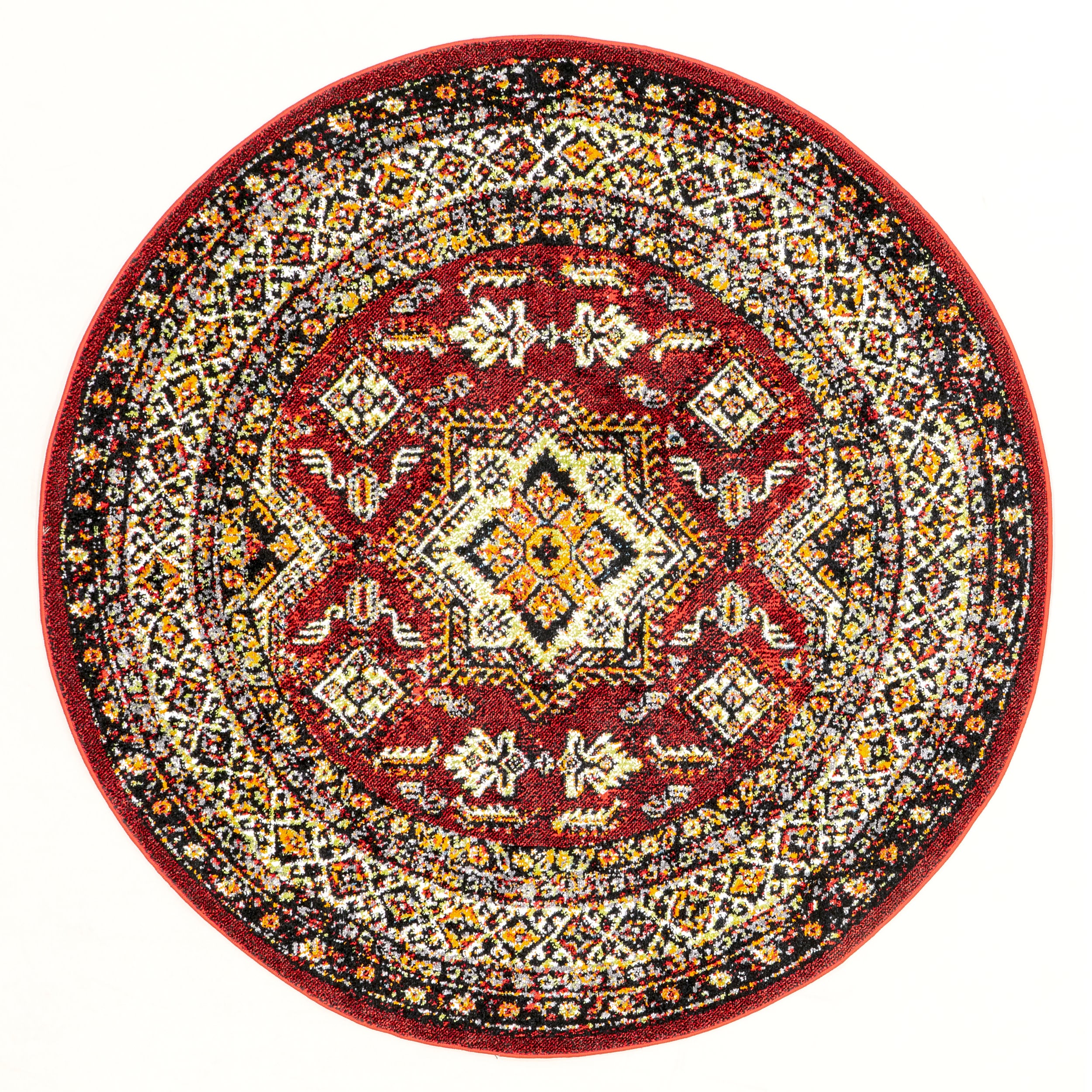 Medieval Red Round Synthetic Indoor/Outdoor Area Rug