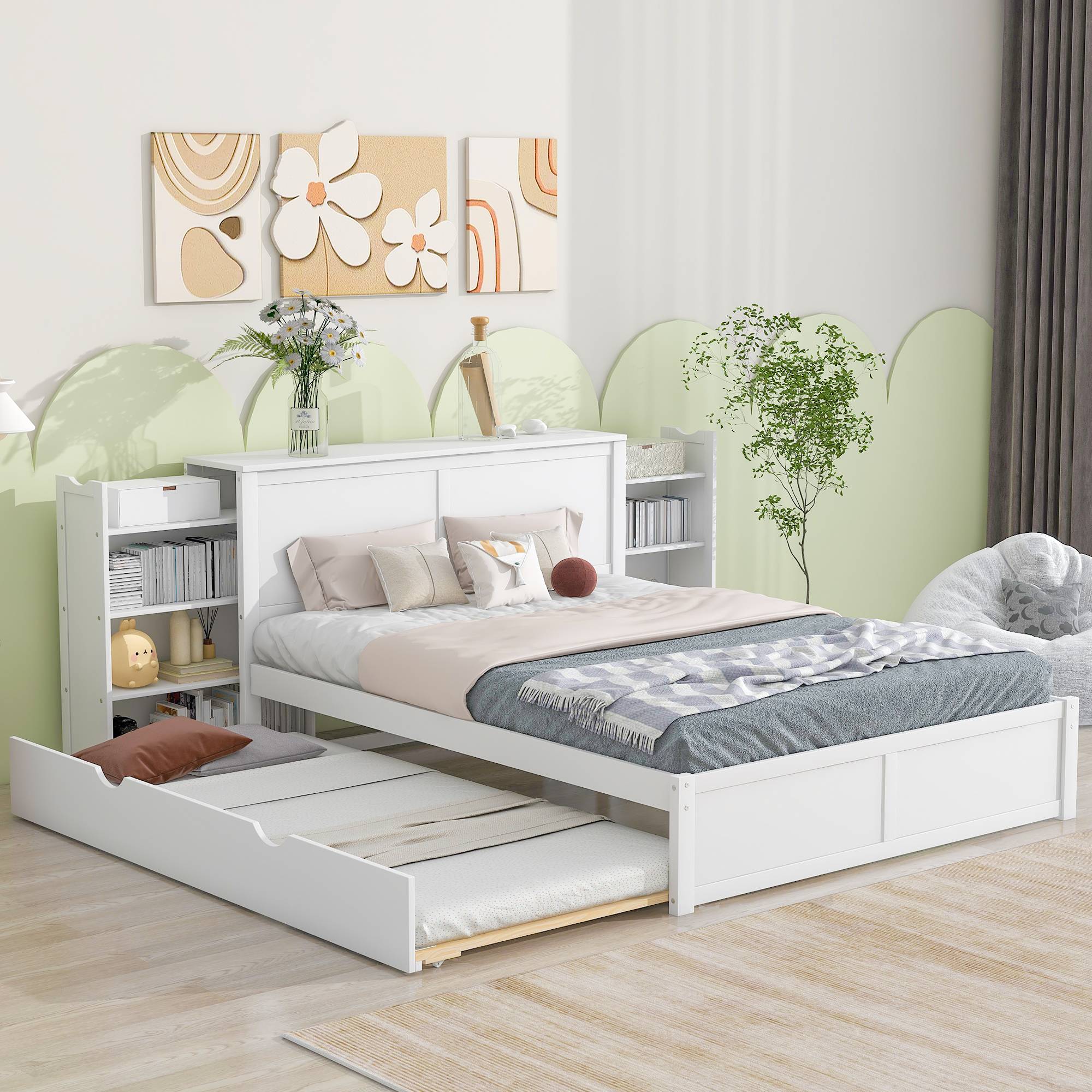 Yiekholo White Queen Wood Platform Bed With Storage Ll-1027aak At Lowes.com