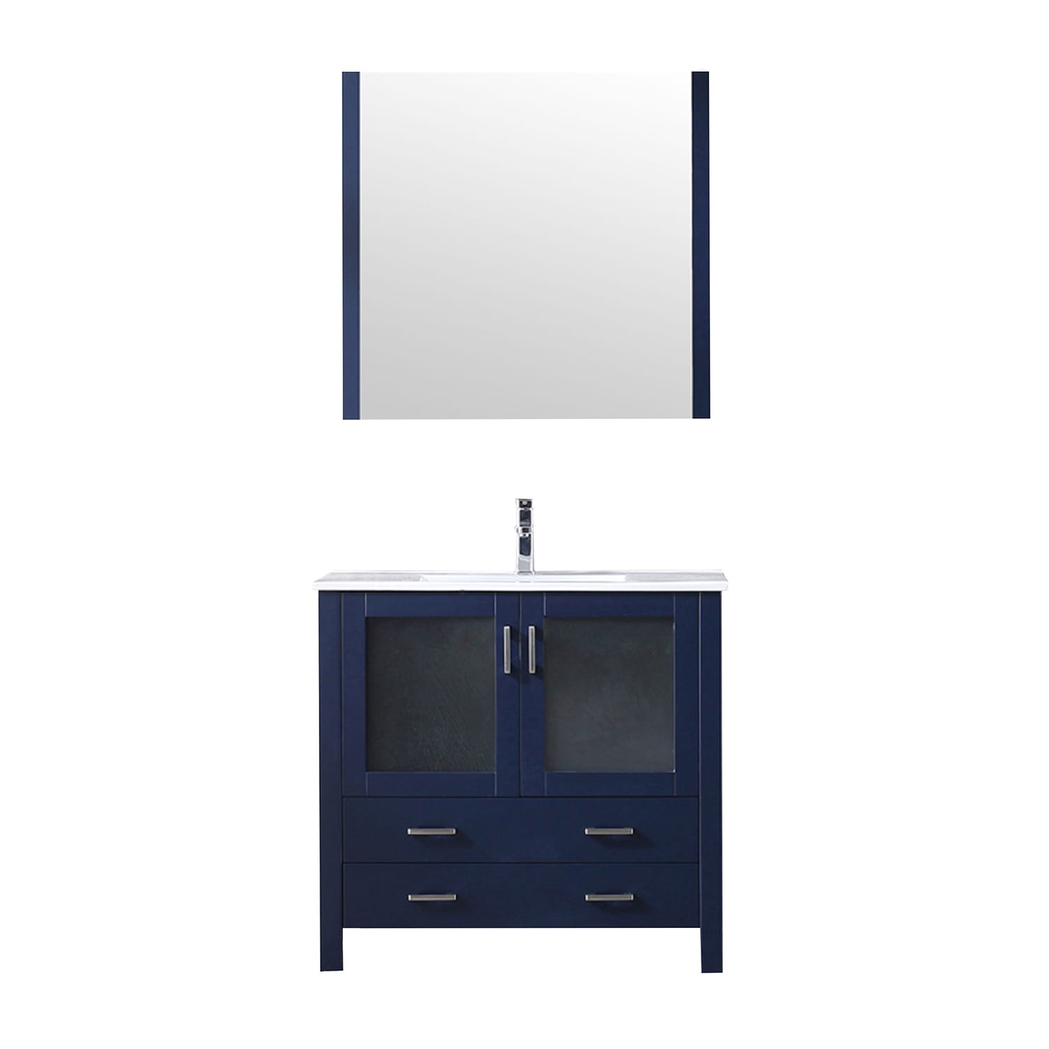 Lexora LV341836SEESM34F Volez 36-in Navy Blue Single sink Bathroom Vanity with White Ceramic Top (Mirror Included) (Faucet Included)