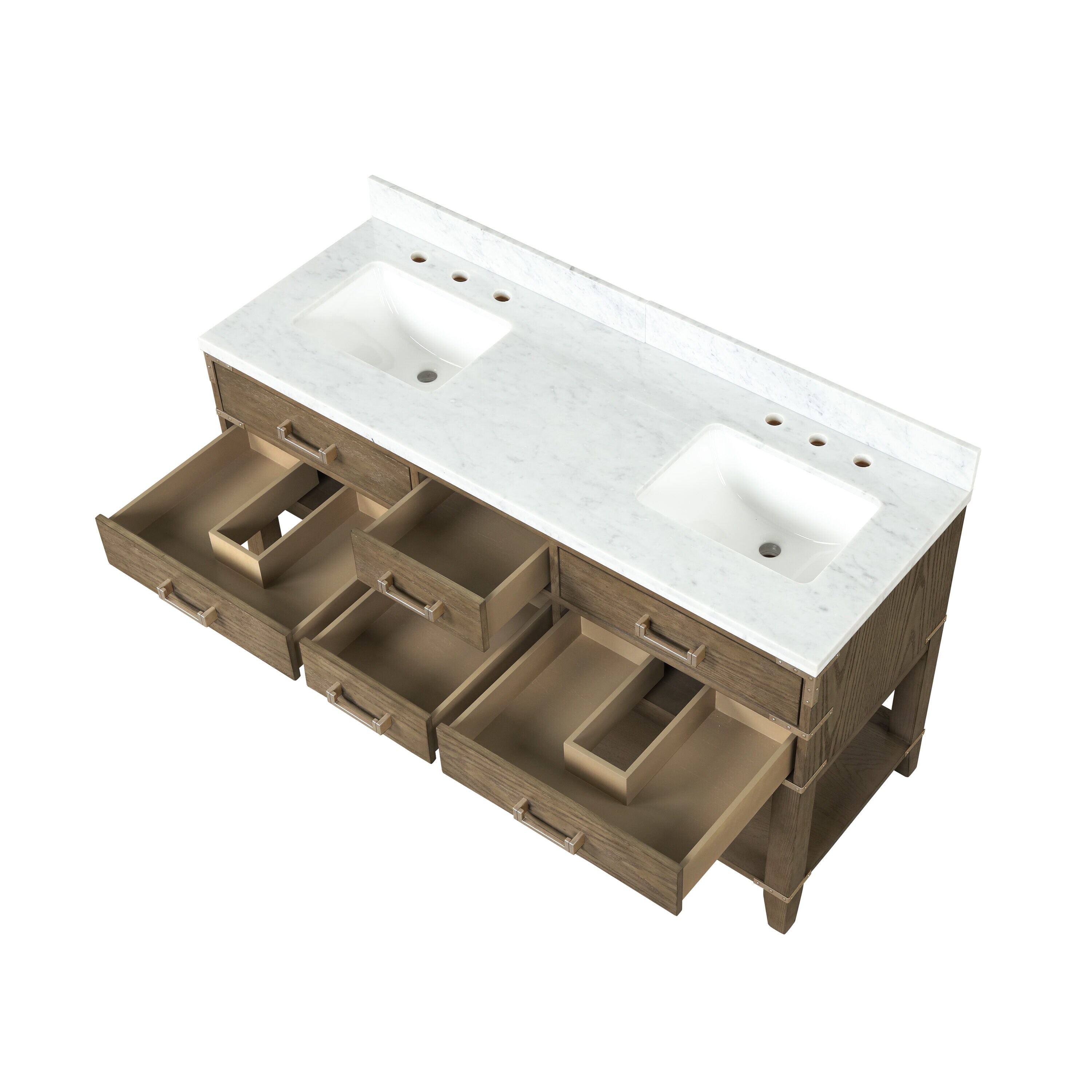 Lexora LVGR60DR100 Greenberg 60-in Grey Oak Undermount Double sink Bathroom Vanity with White Carrara Marble Marble Top