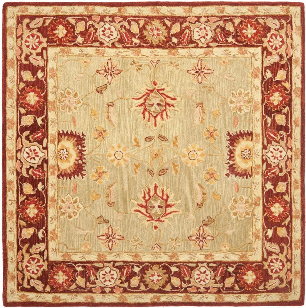 Safavieh AN556A-6SQ Anatolia Catal 6 x 6 (ft) Tufted Wool Sage/Burgundy Square Indoor Floral/Botanical Vintage Area rug