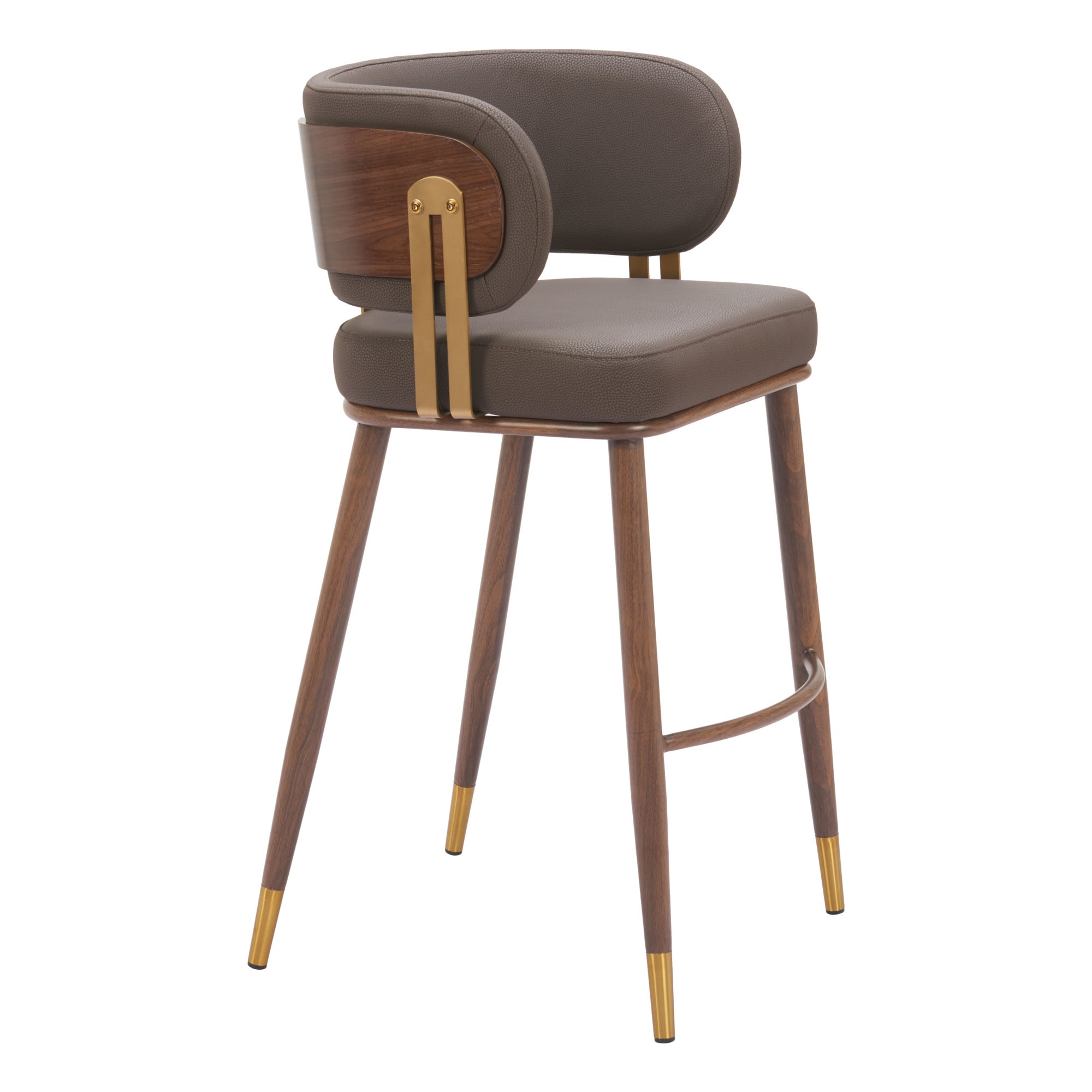 ZUO 110327 Set of 2 Brown and Walnut 29.7-in H Bar height (28-in to 33-in) Bucket Seat Upholstered Wood Back Bar Stool with Arms and Back