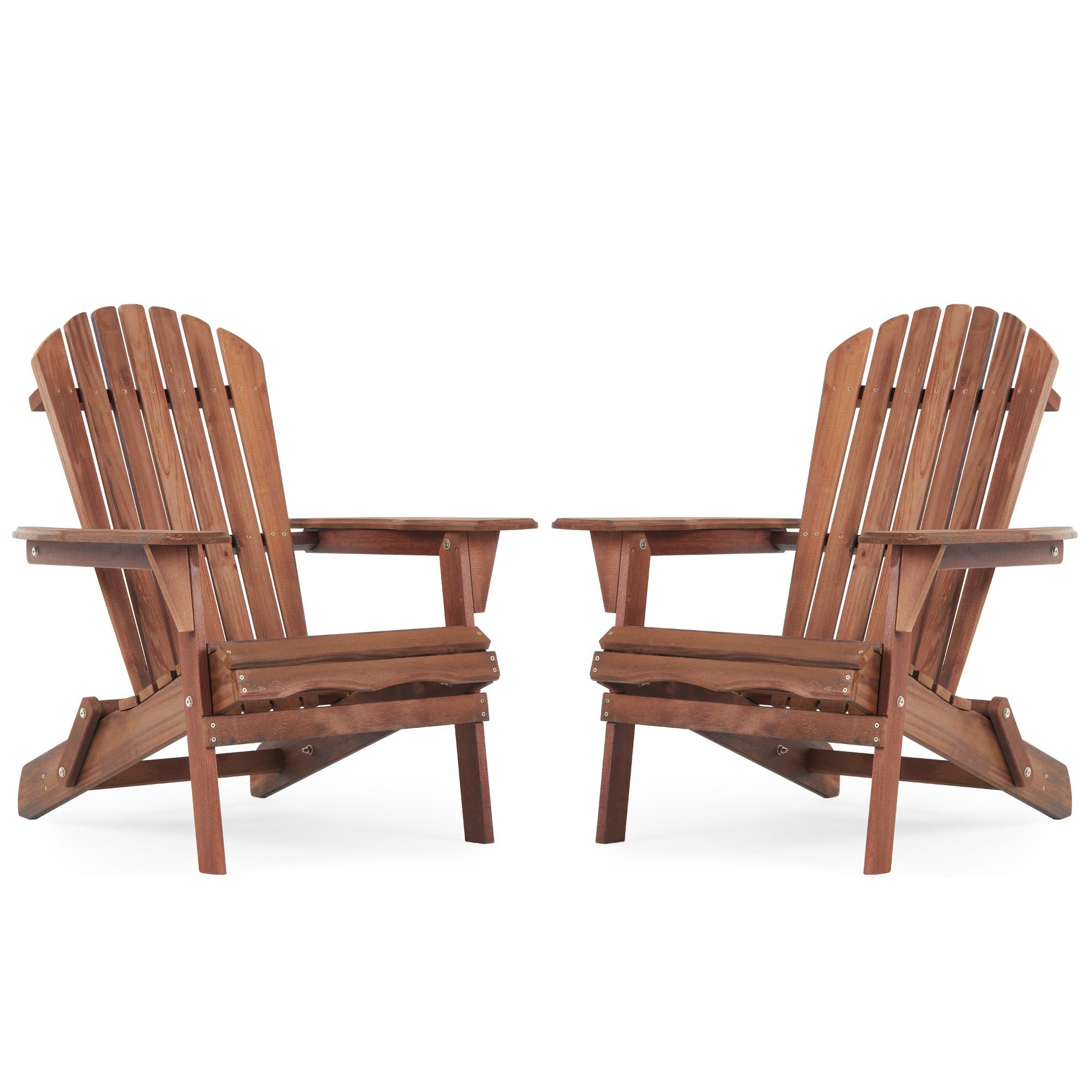 Bayfeve BF-4961-PC Wooden Folding Adirondack Chair Set of 2 Natural Light Brown Wood Frame Stationary Adirondack Chair with Slat Seat