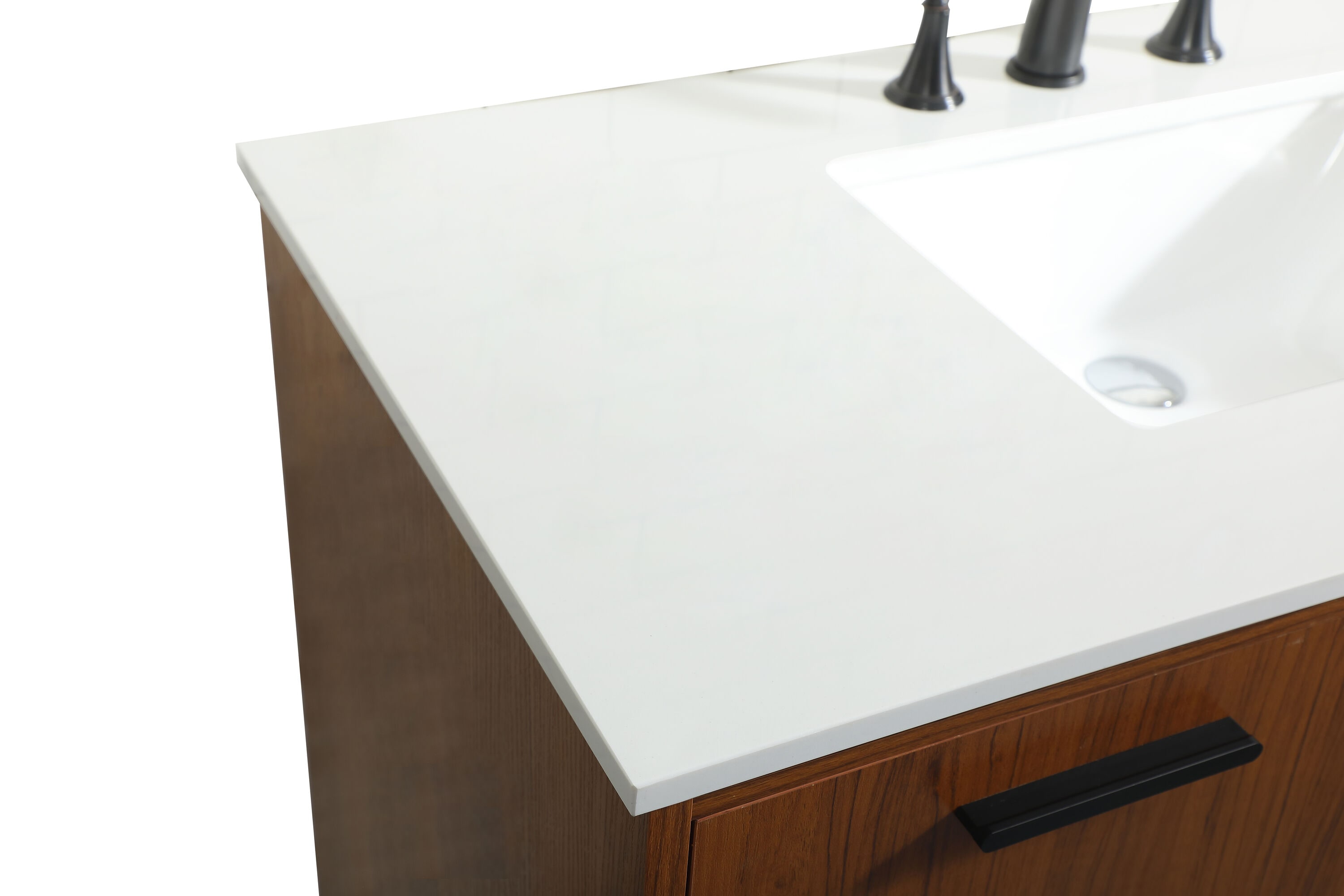 Teak and Black 42" Freestanding Single Vanity with Marble Top