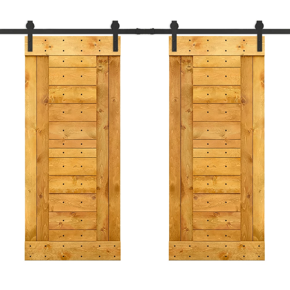 CALHOME MK-72(2+N3-30AT(2+CN 60-in x 84-in Colonial Maple Stained Pine Wood Solid core Double Barn Door (Hardware Included)