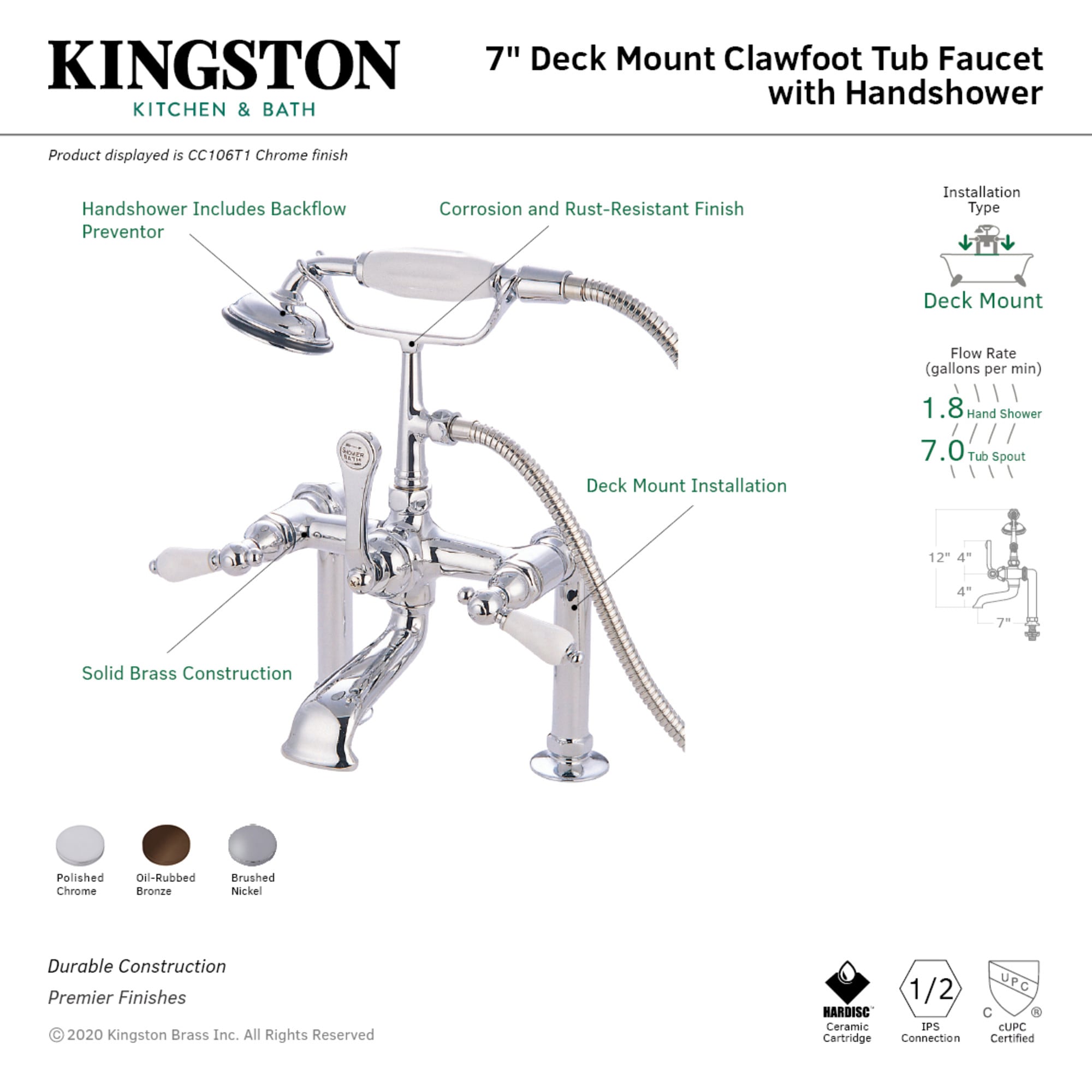 Kingston Brass WLCC106T1 Roman-Tub-Faucets - View #3