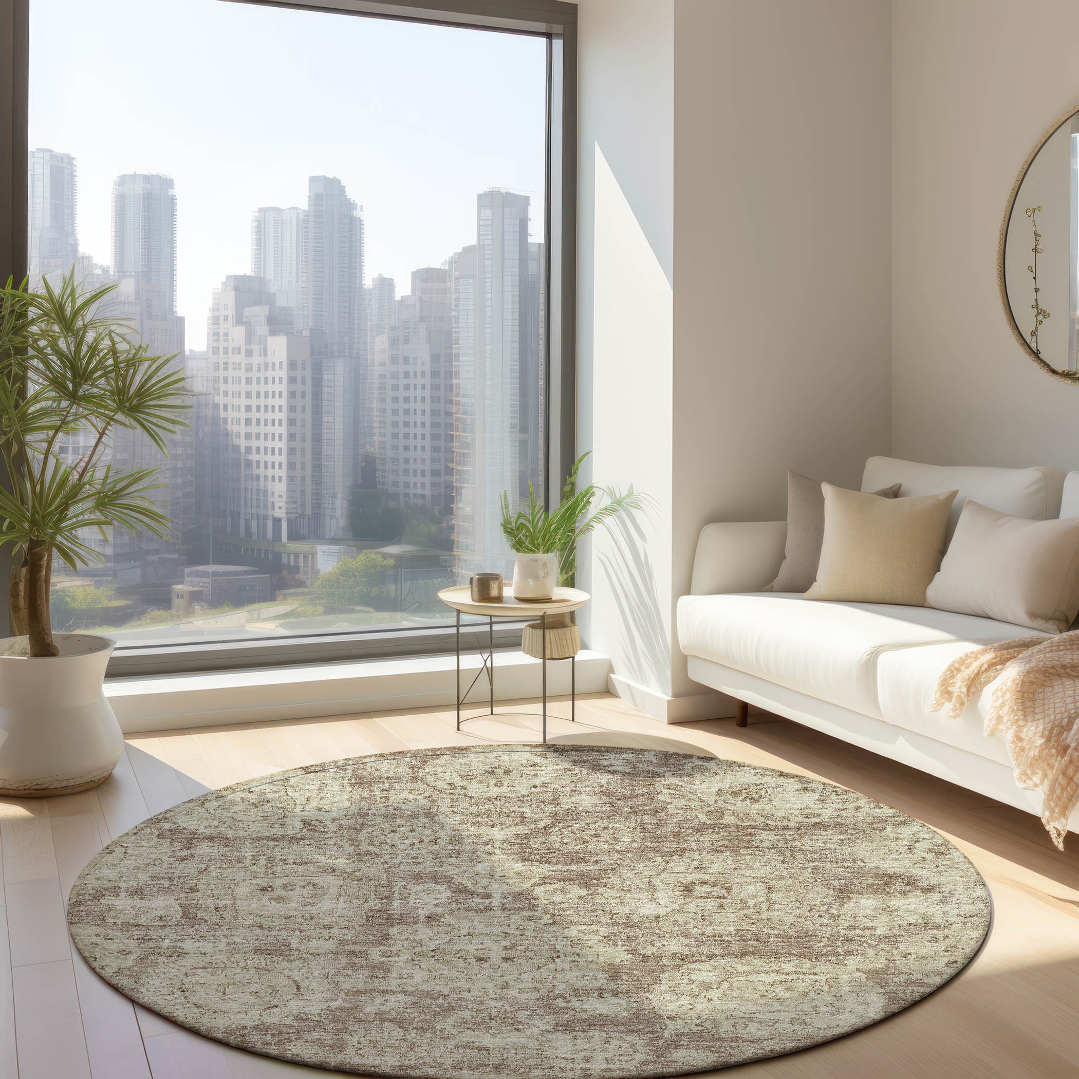 Addison Rugs ACN634MO8RO Chantille ACN634MO 8 x 8 (ft) Polyester Mocha Round Indoor/Outdoor Geometric Machine washable Area rug