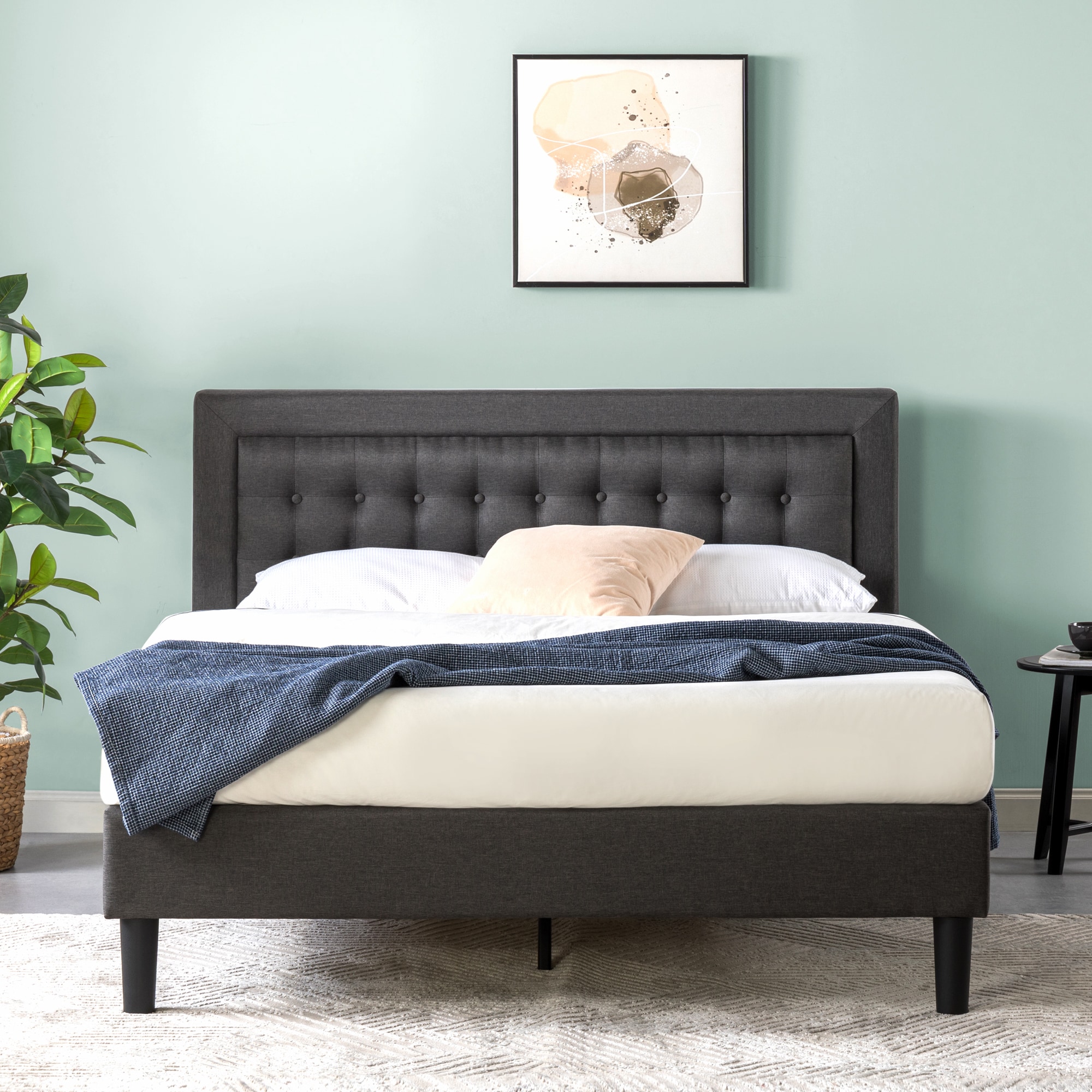 Zinus Dark Gray Queen Upholstered Bed Frame In The Beds Department At ...